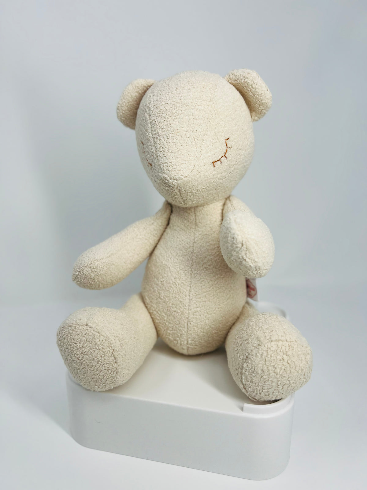 Mini Cream Bouclé Teddy Bear with Sleeping Eyes
