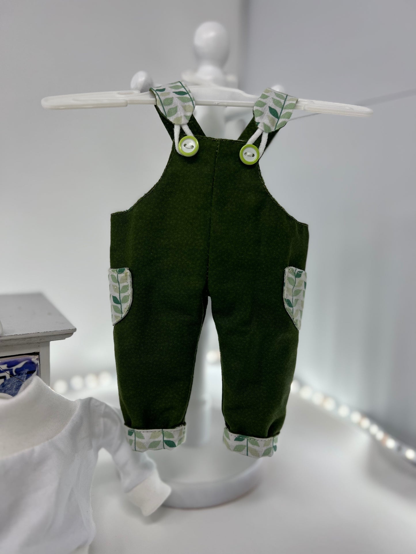 Cute Hugs Handmade Bear in Dark Green Dungarees