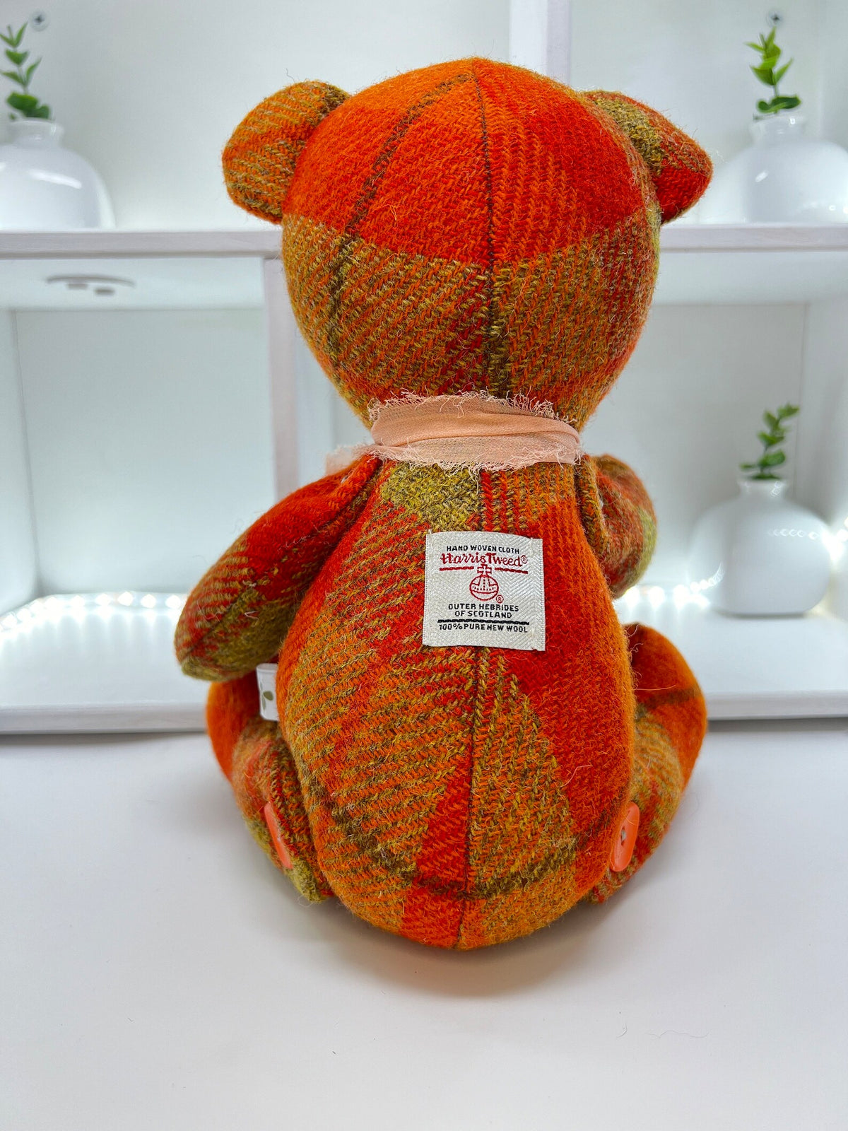 Orange Check Harris Tweed Teddy Bear