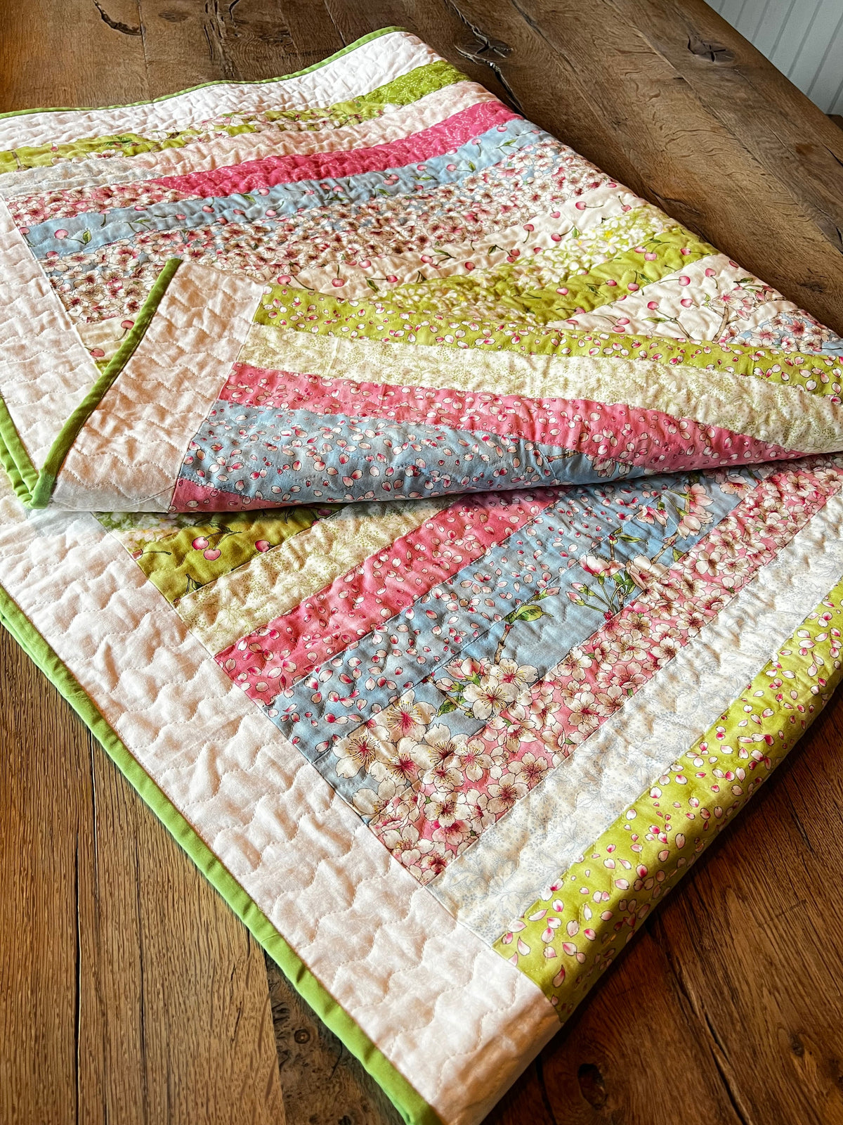 Handmade Cotton Patchwork Quilt, Moda Sakura Cherry Blossom