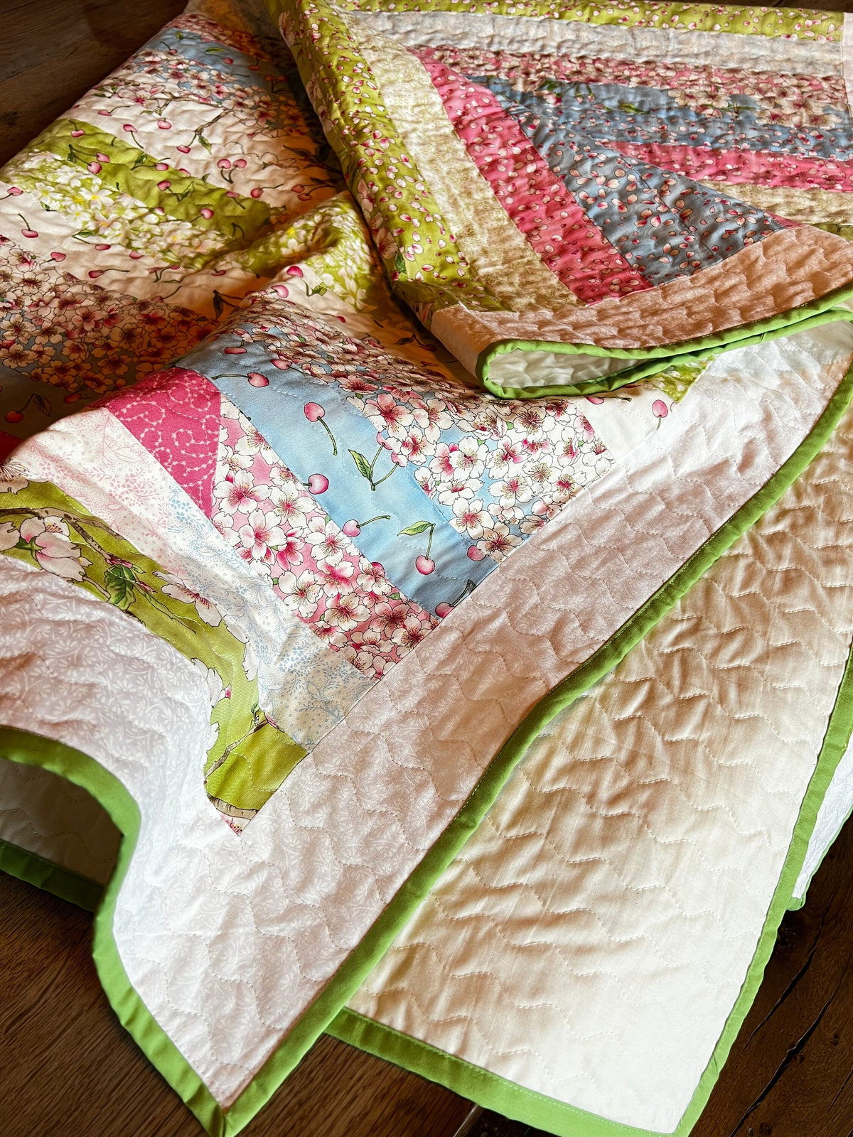 Handmade Cotton Patchwork Quilt, Moda Sakura Cherry Blossom