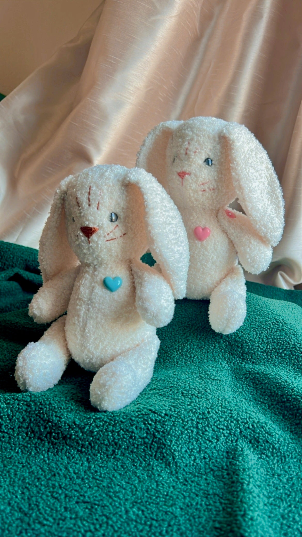 Handmade White Bunny Bundle, Blue & Pink Noses