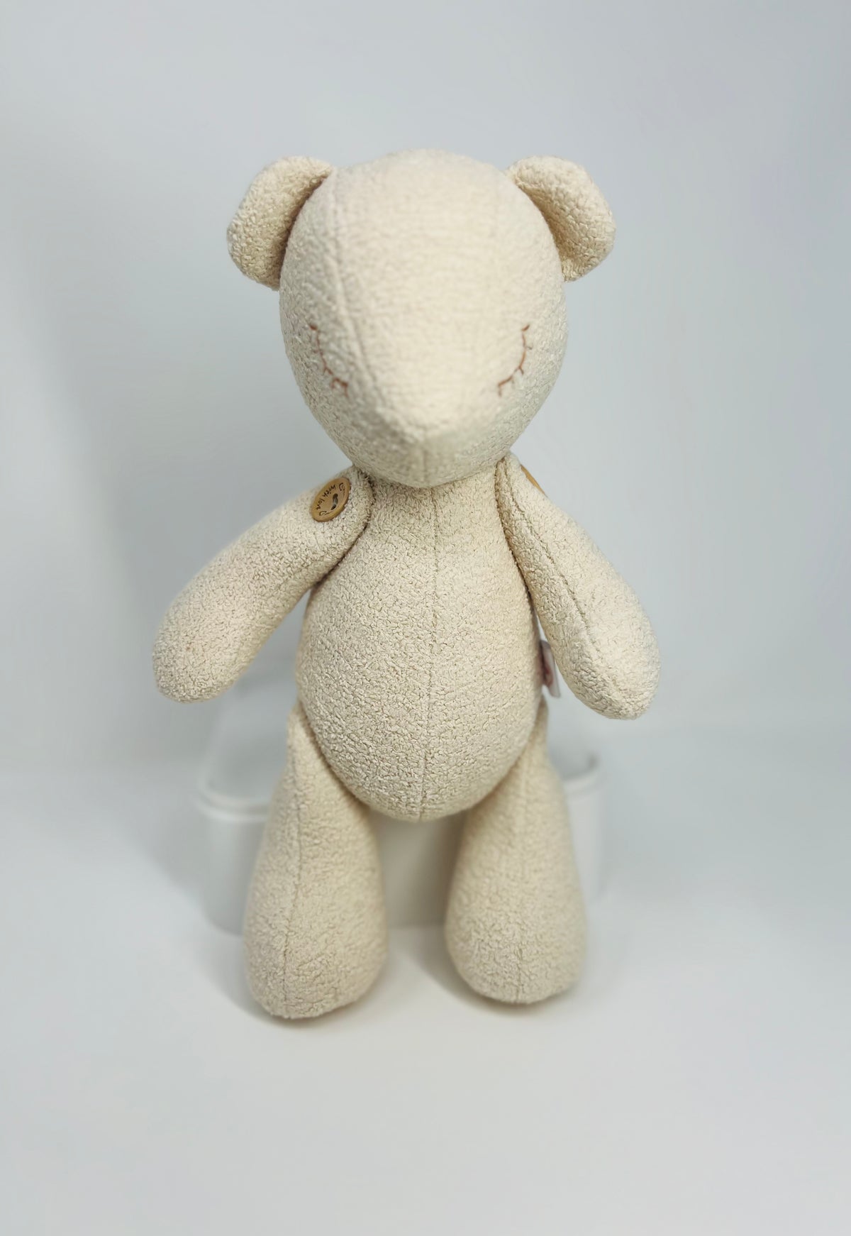 Mini Cream Bouclé Teddy Bear with Sleeping Eyes