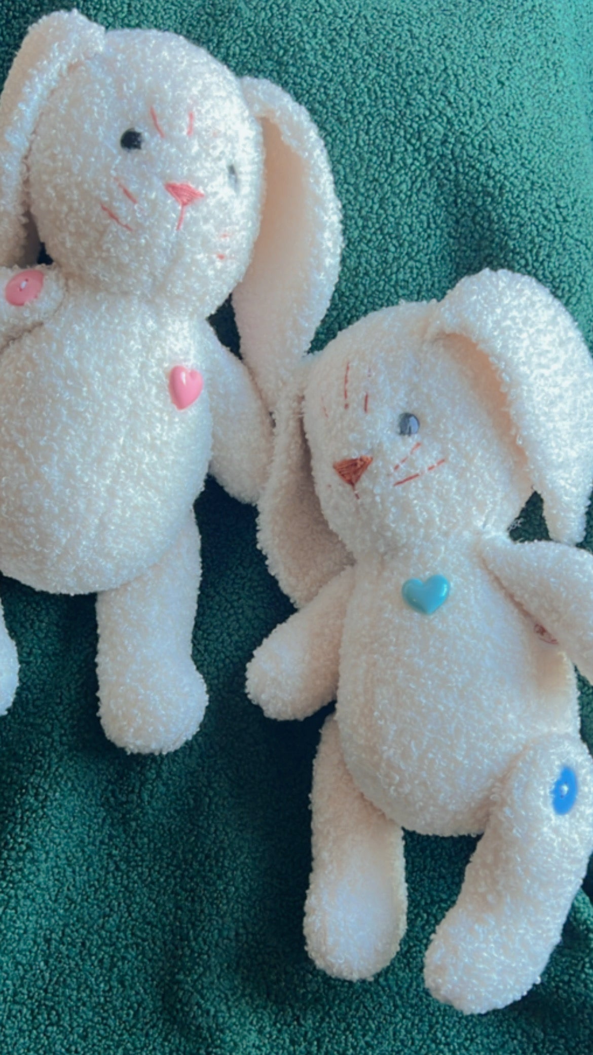 Handmade White Bunny Bundle, Blue & Pink Noses
