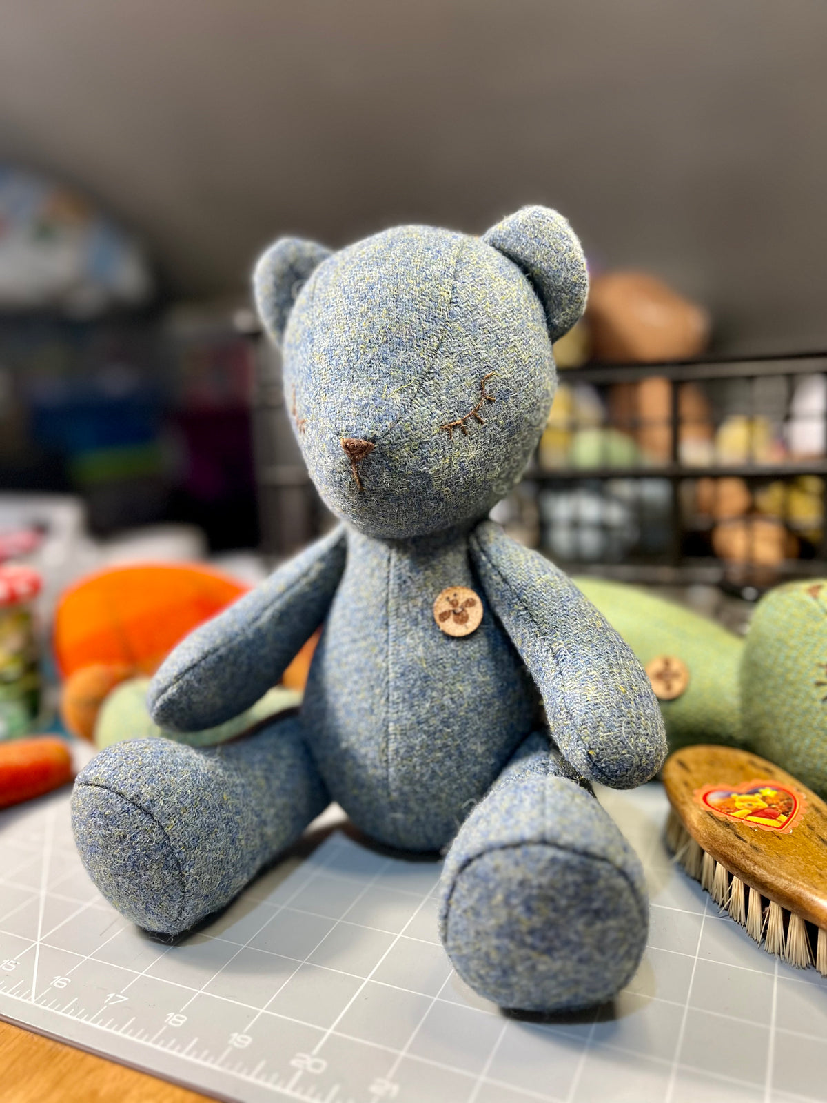 Blue Harris Tweed Handmade Teddy Bear
