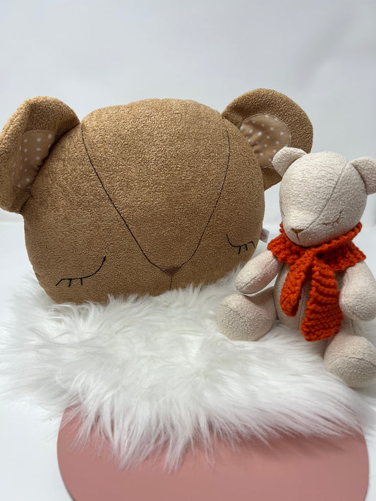 Cream Sleeping Teddy Bear & Cushion Bundle