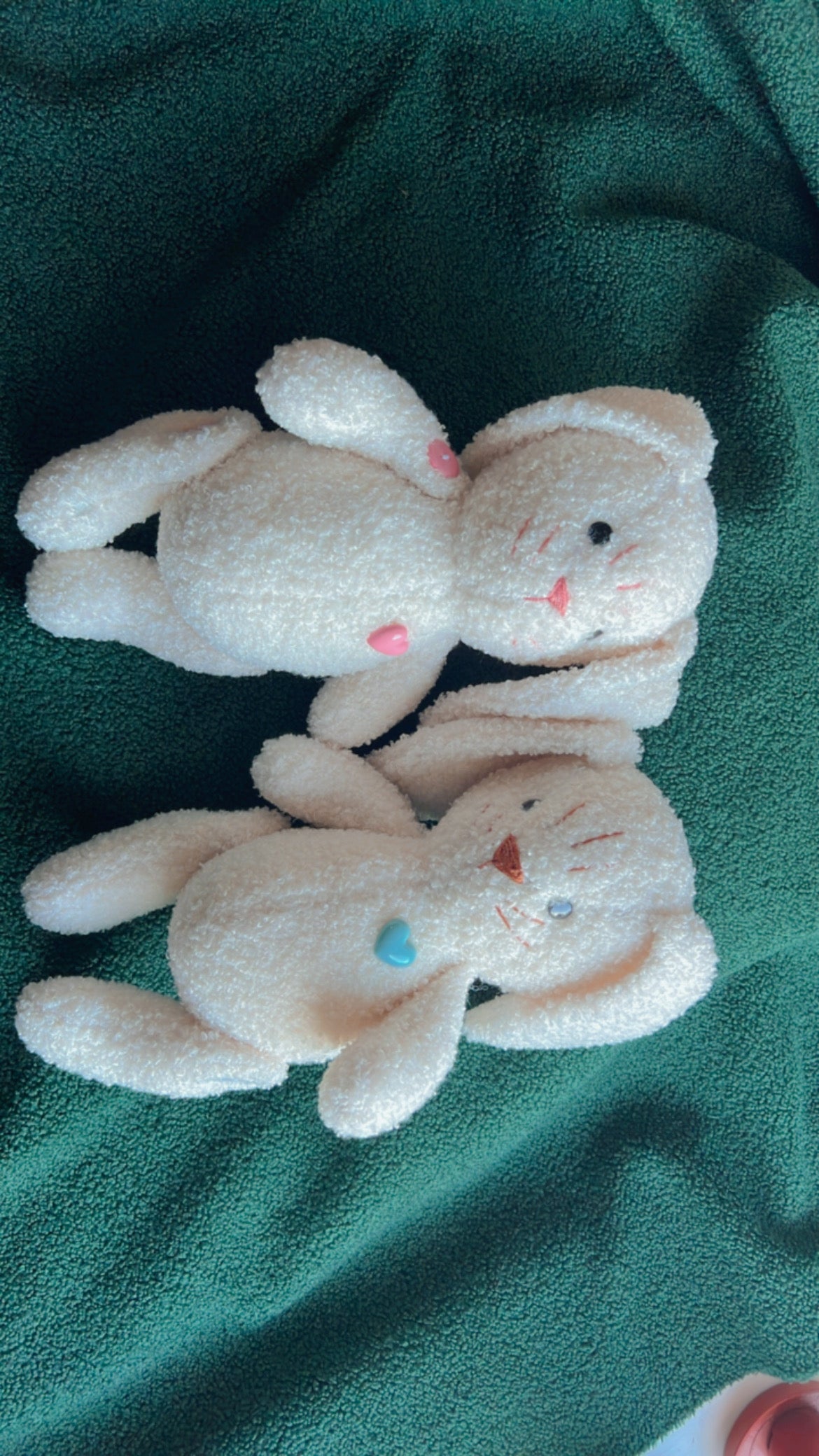 Handmade White Bunny Bundle, Blue & Pink Noses