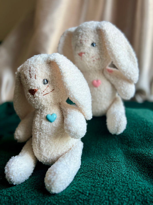 Handmade White Bunny Bundle, Blue & Pink Noses