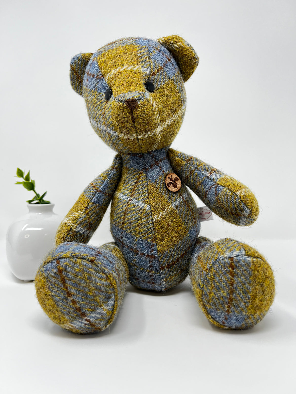 Blue Mustard Harris Tweed Teddy Bear