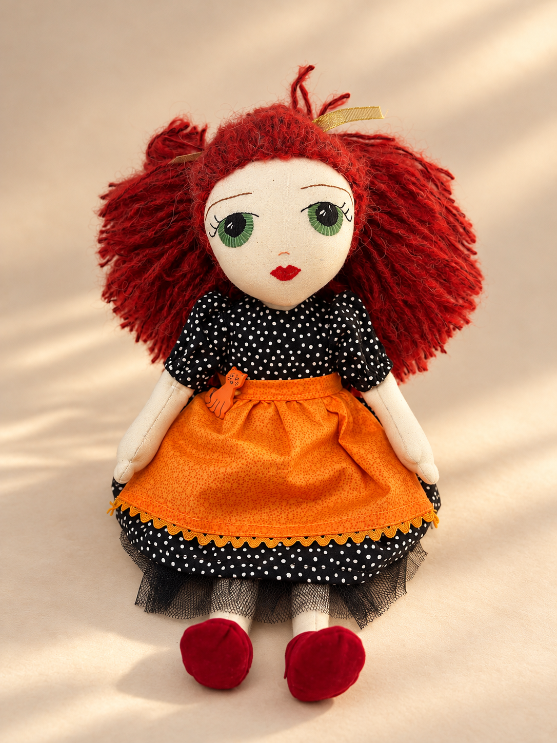Handmade Witch Doll with Broom & Hat — 17″