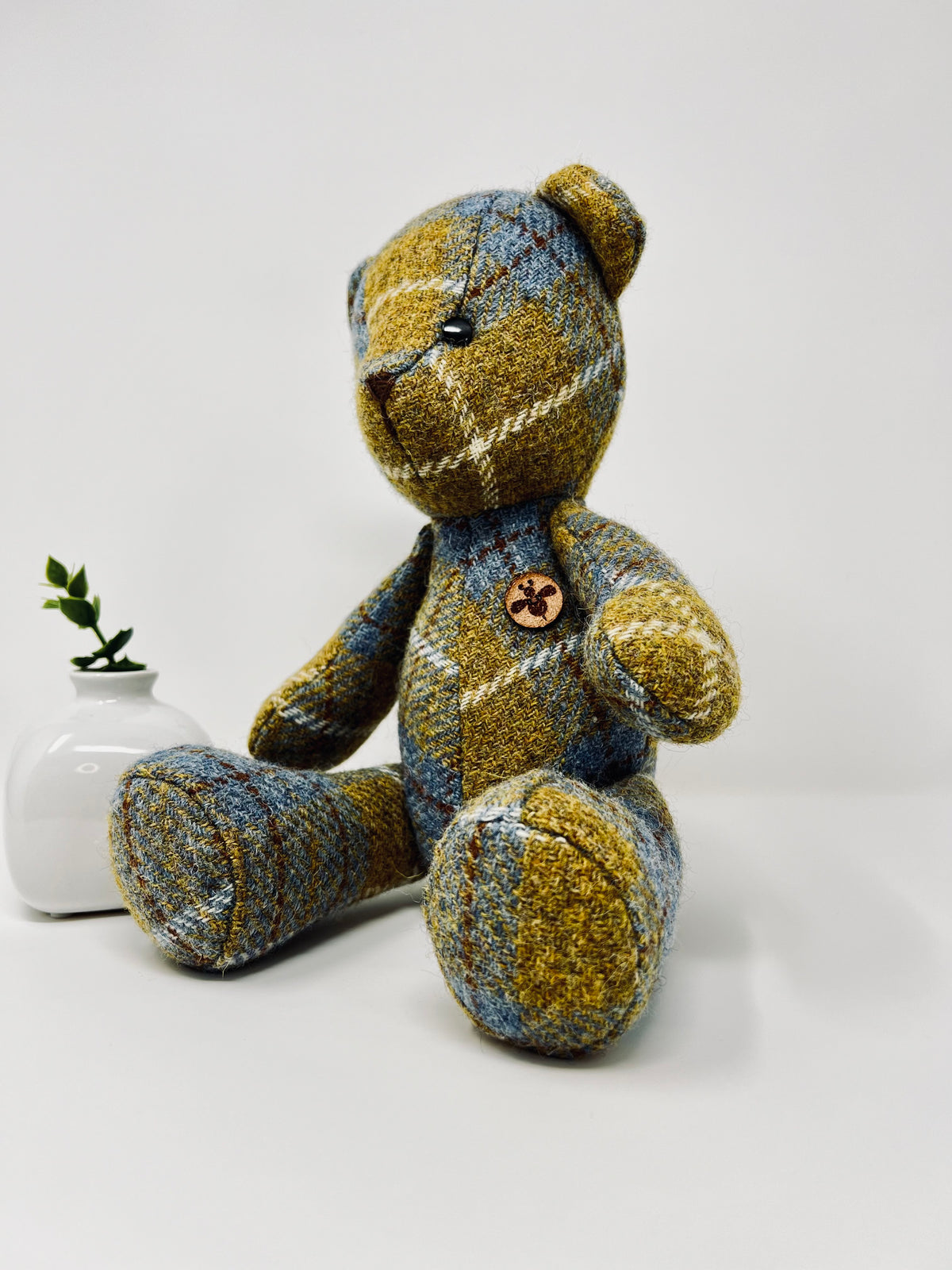 Blue Mustard Harris Tweed Teddy Bear