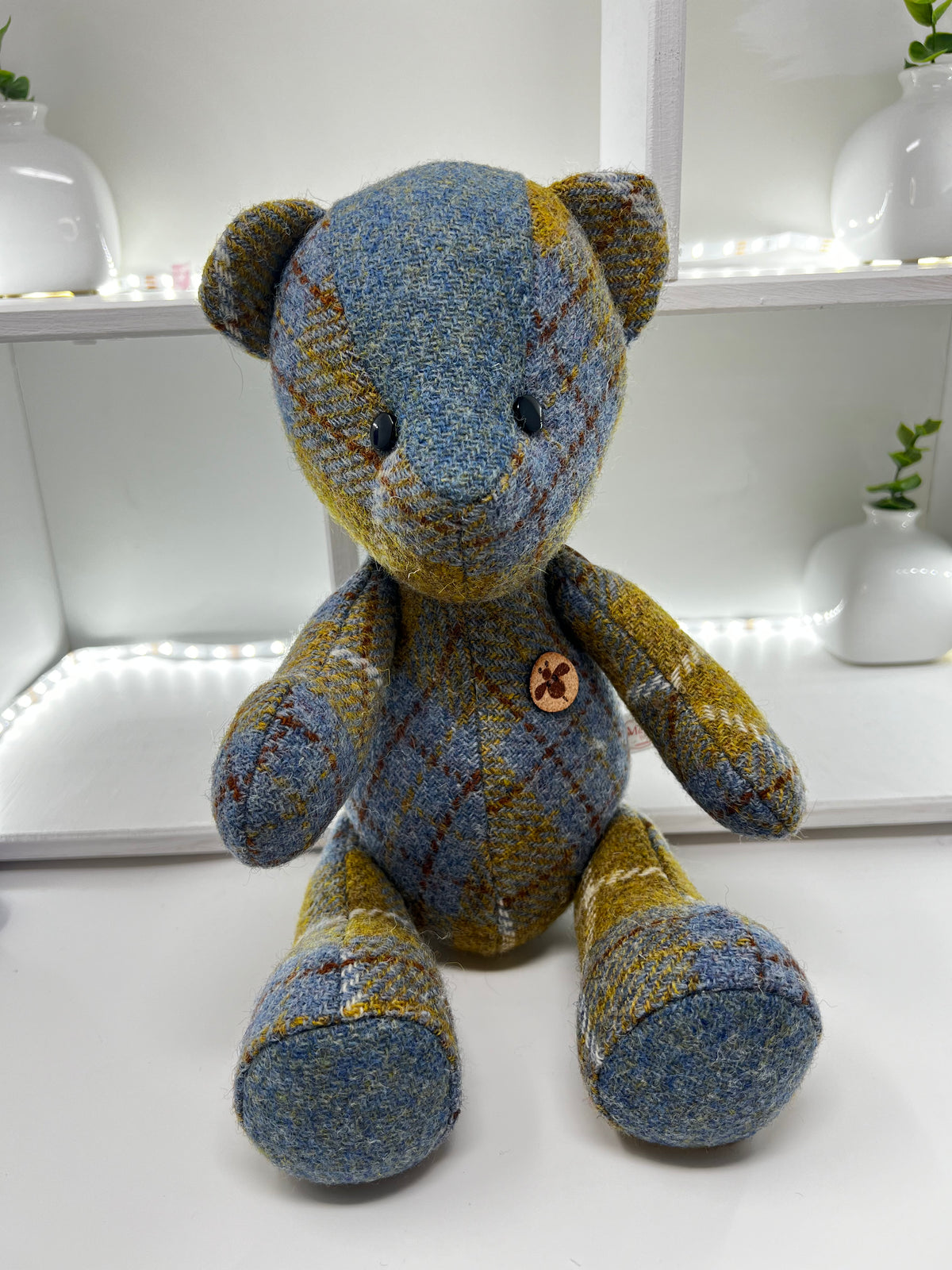 Blue Mustard Harris Tweed Bear, Nose Detail