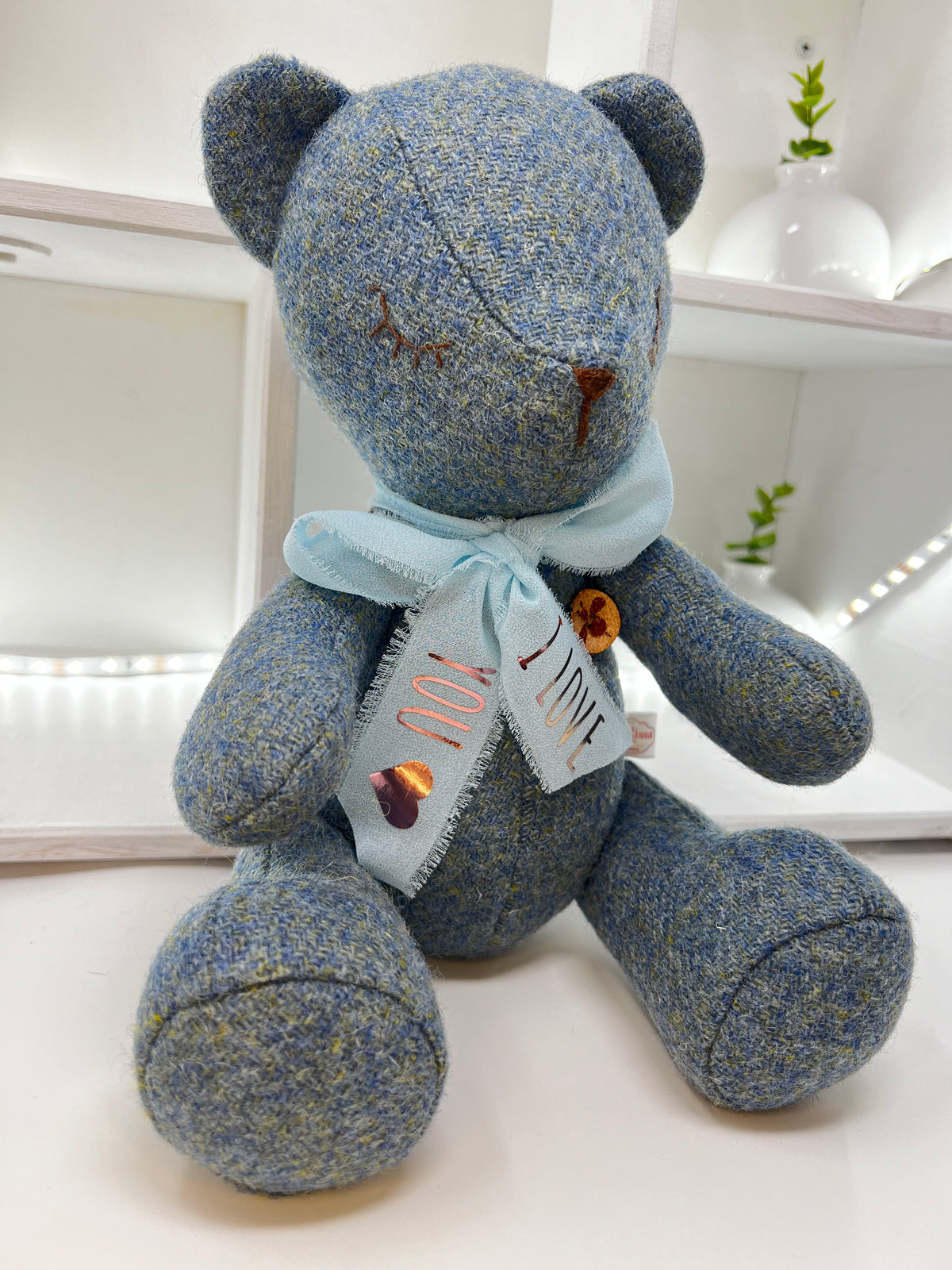 Blue Harris Tweed Handmade Teddy Bear