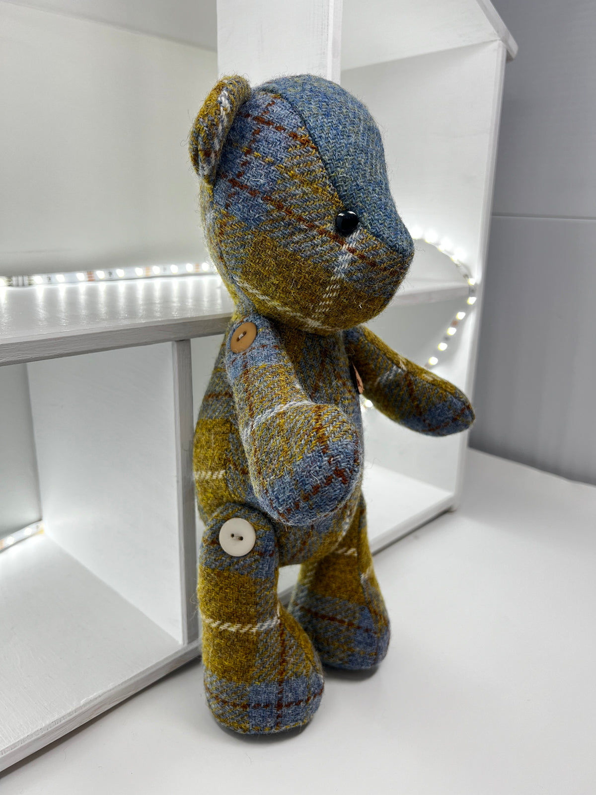Blue Mustard Harris Tweed Bear, Nose Detail