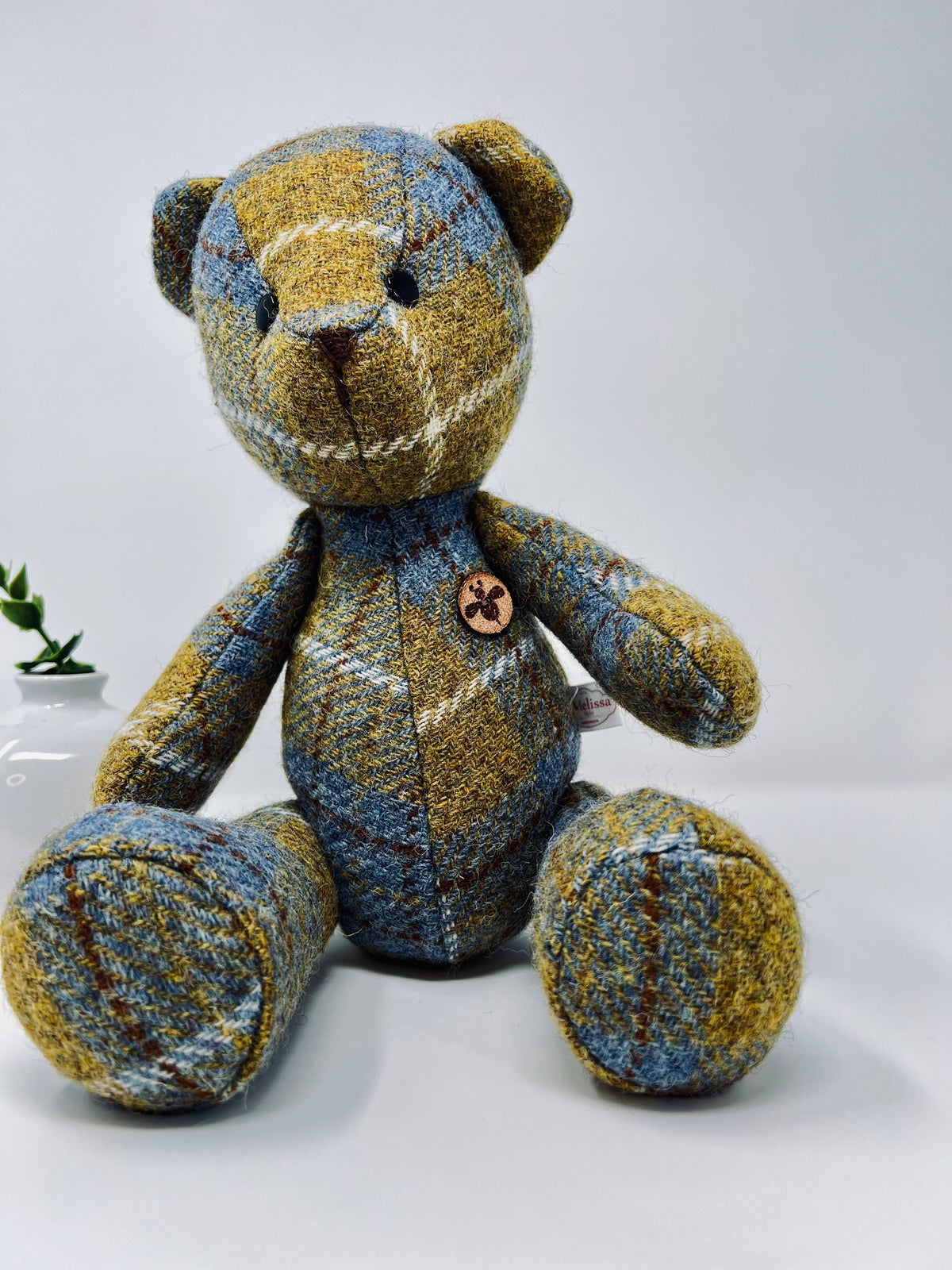 Blue Mustard Harris Tweed Teddy Bear