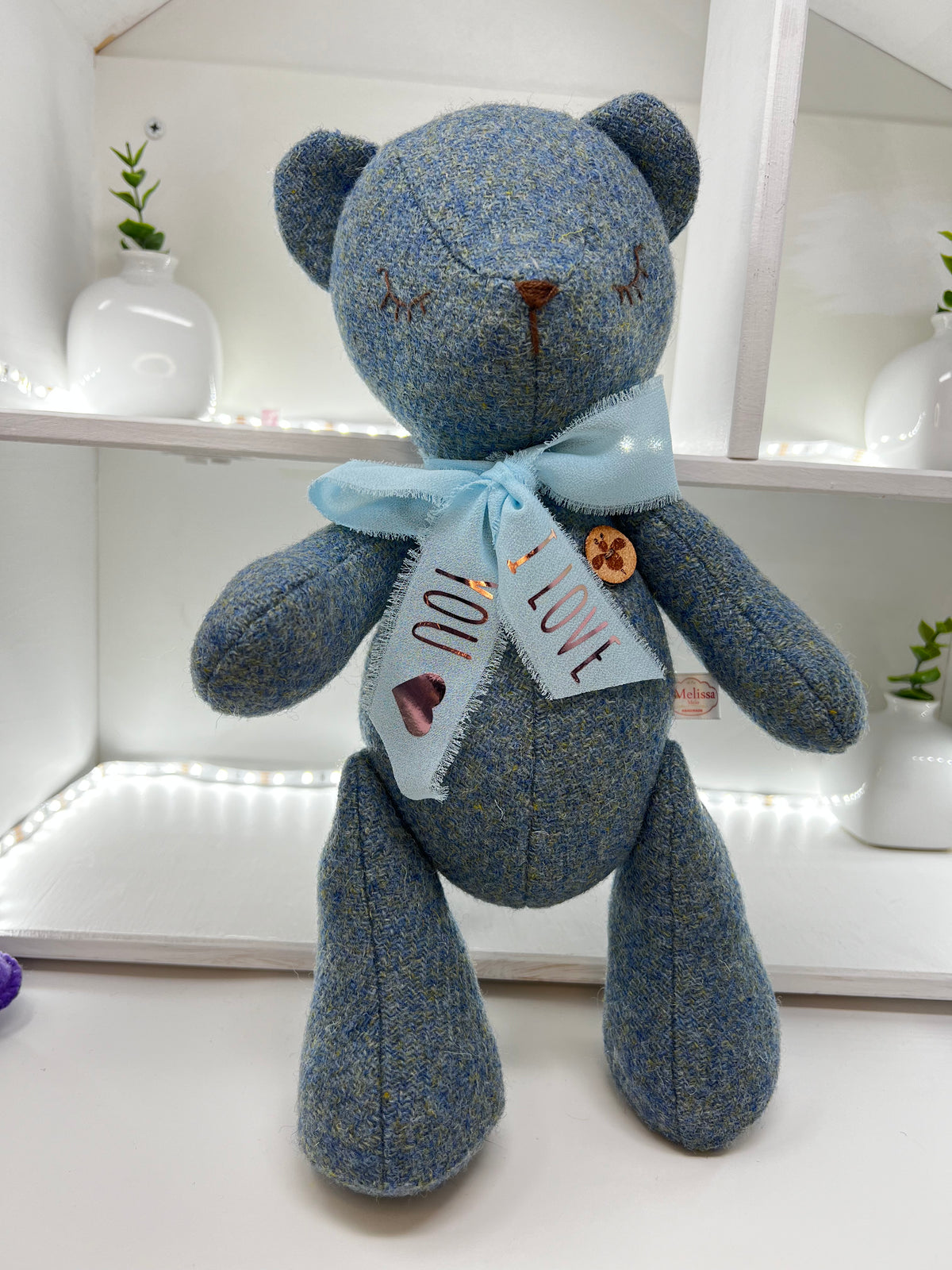 Blue Harris Tweed Handmade Teddy Bear