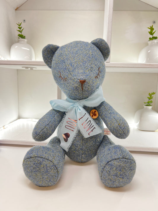 Blue Harris Tweed Handmade Teddy Bear