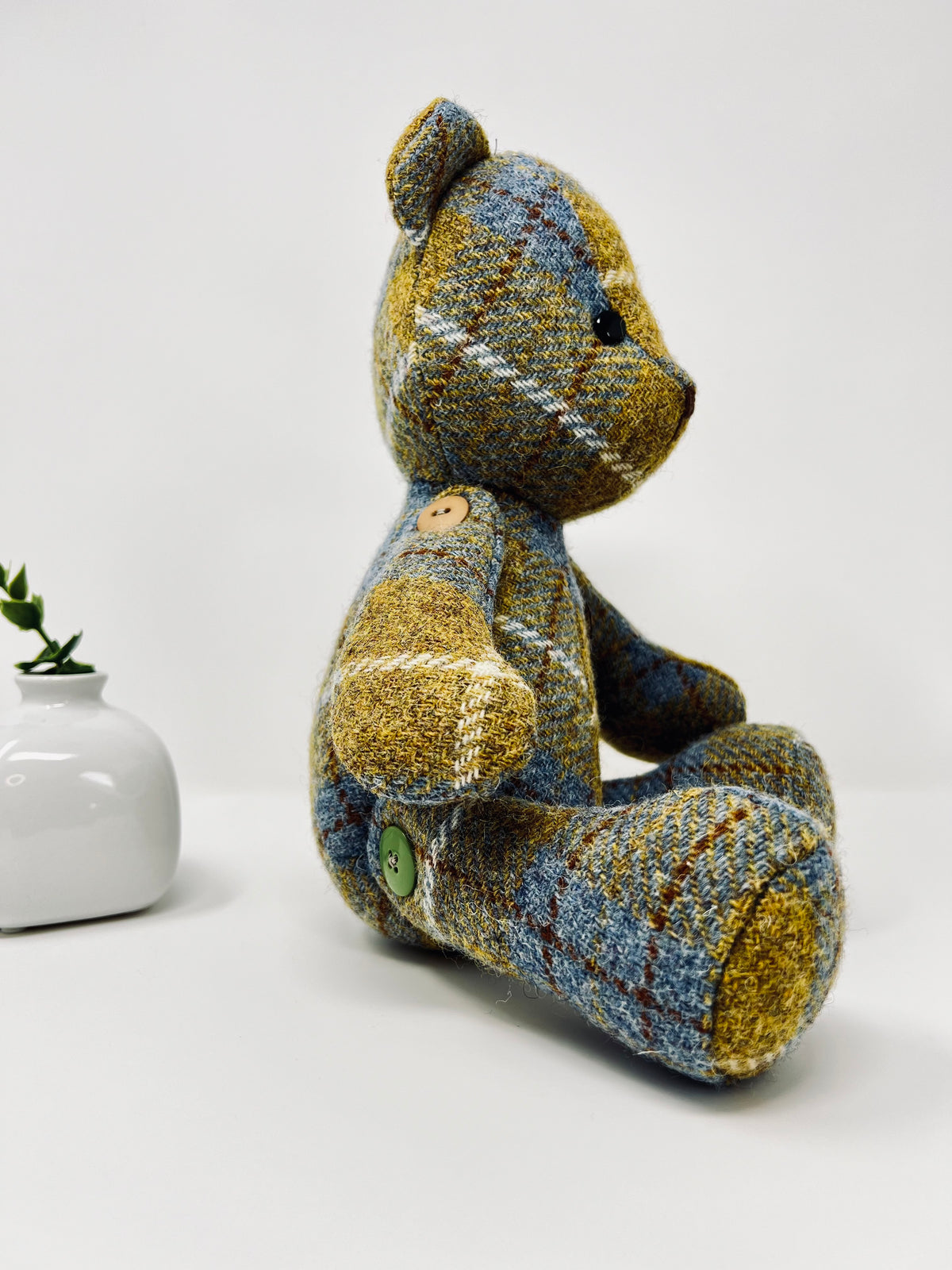 Blue Mustard Harris Tweed Teddy Bear