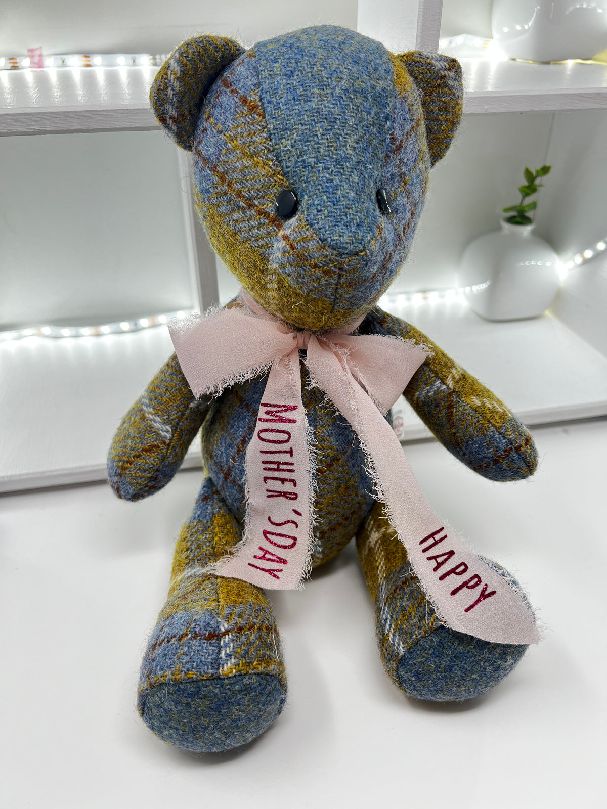 Blue Mustard Harris Tweed Bear, Nose Detail
