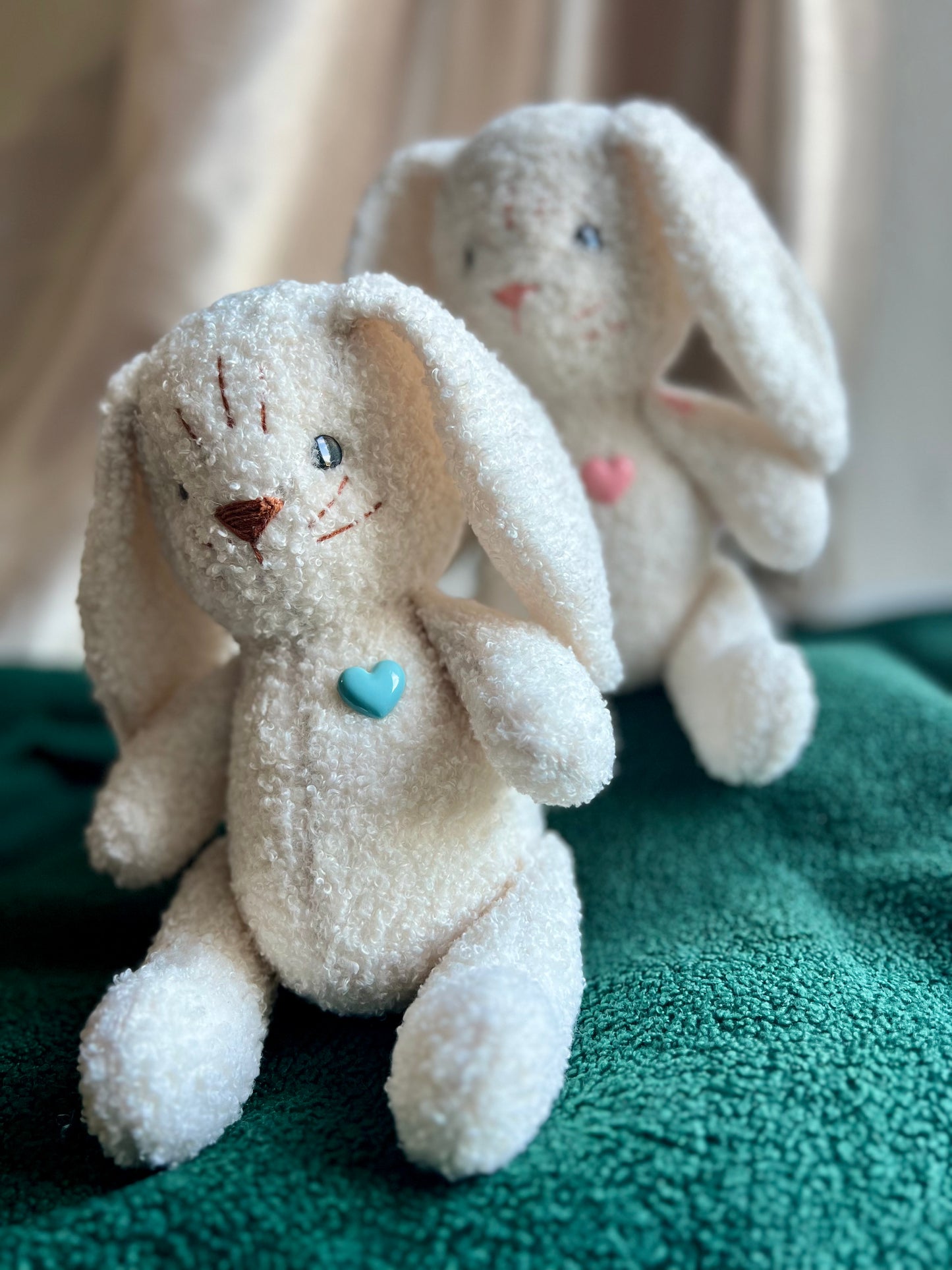 Handmade White Bunny Bundle, Blue & Pink Noses