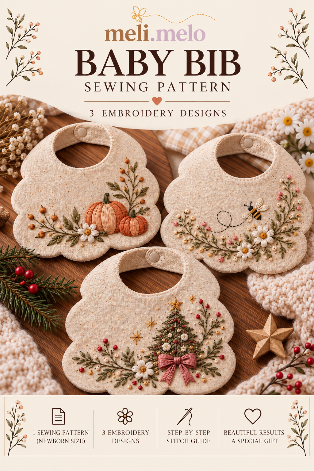 Meli Melo Baby Bib Sewing Pattern, PDF Download