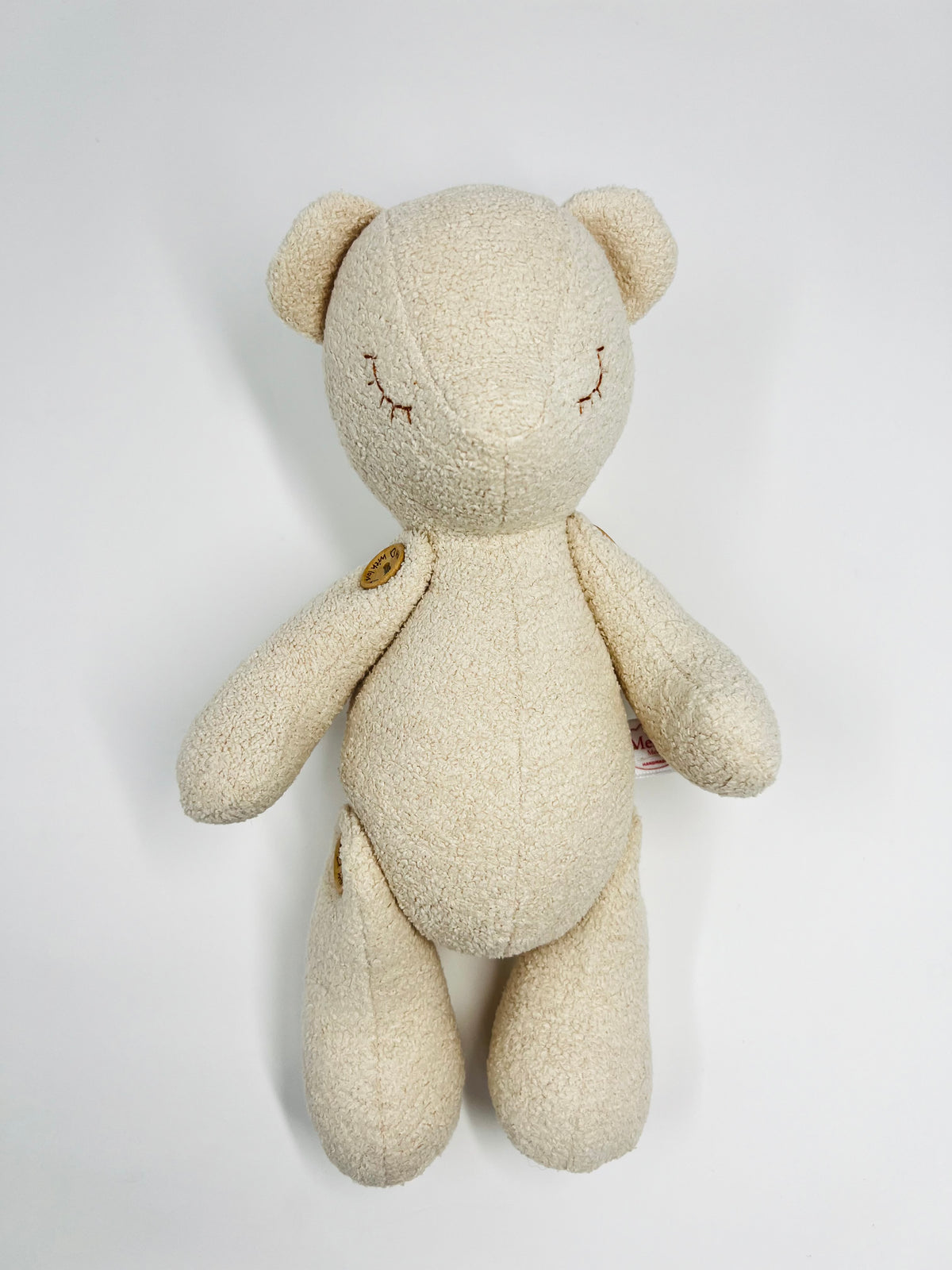 Mini Cream Bouclé Teddy Bear with Sleeping Eyes