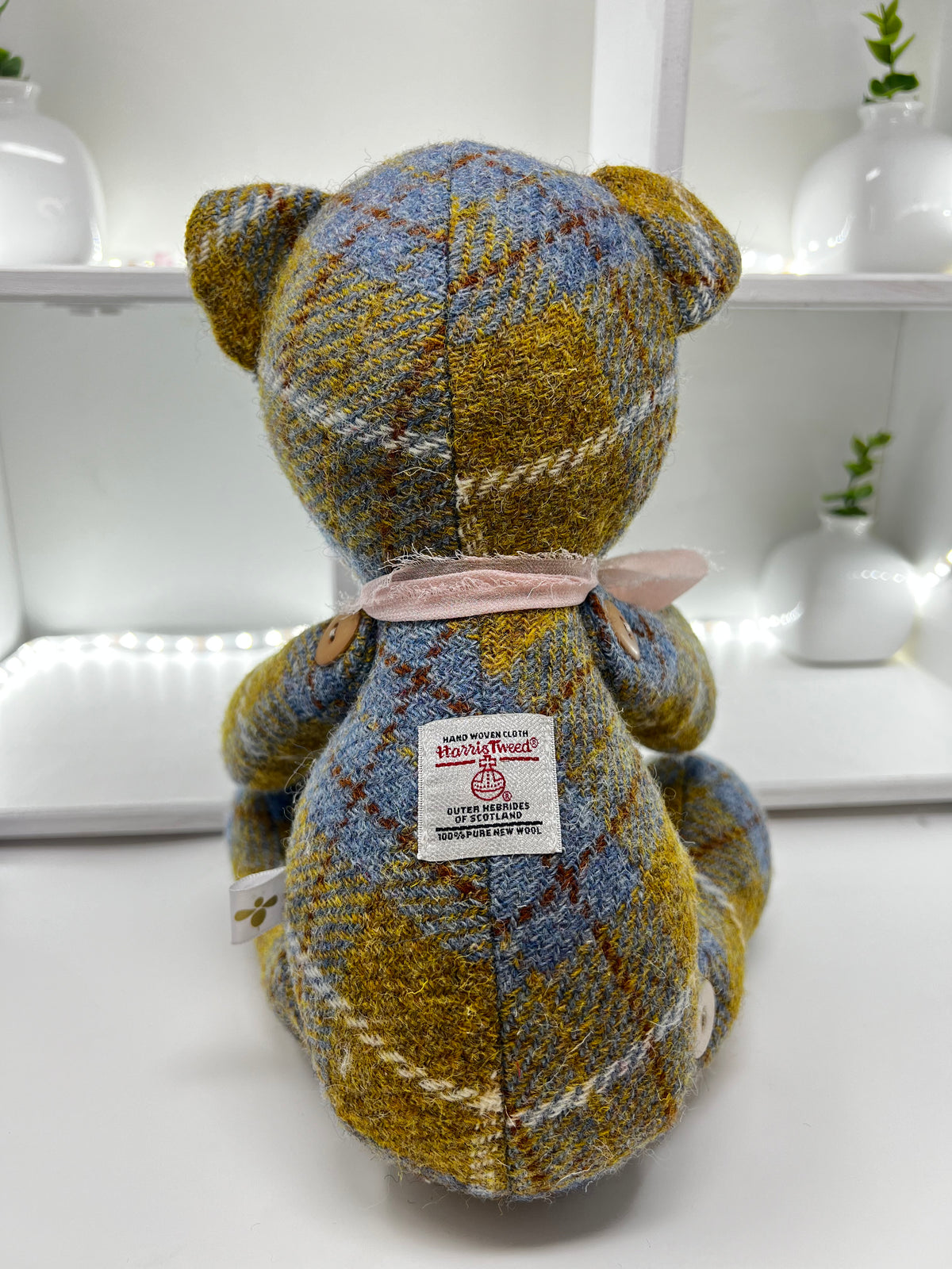 Blue Mustard Harris Tweed Bear, Nose Detail