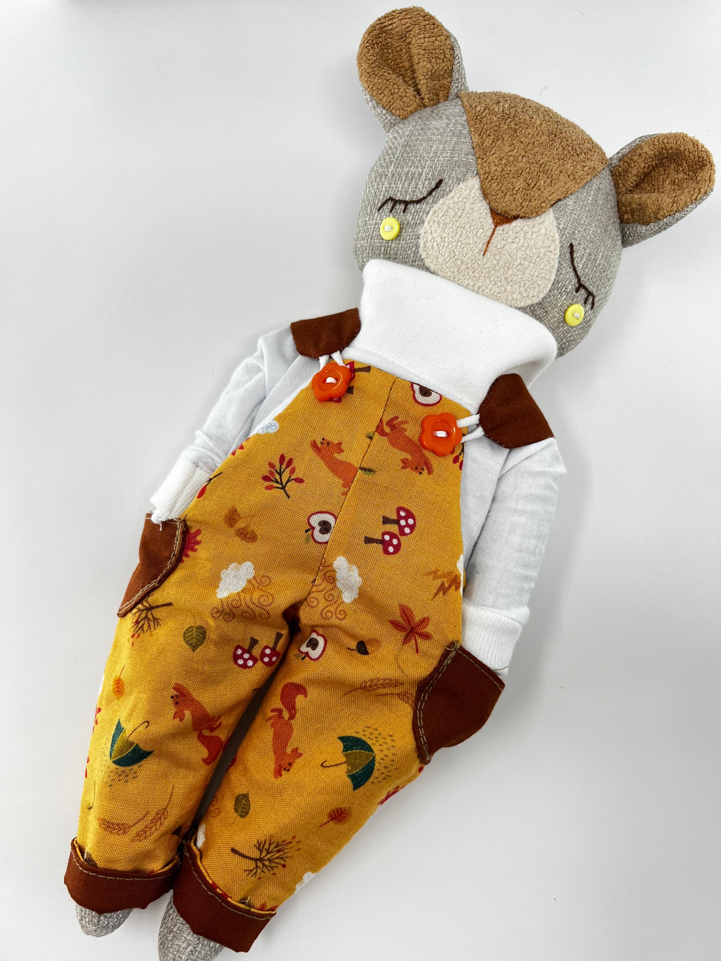 Cute Hugs Handmade Bear in Autumn Overalls