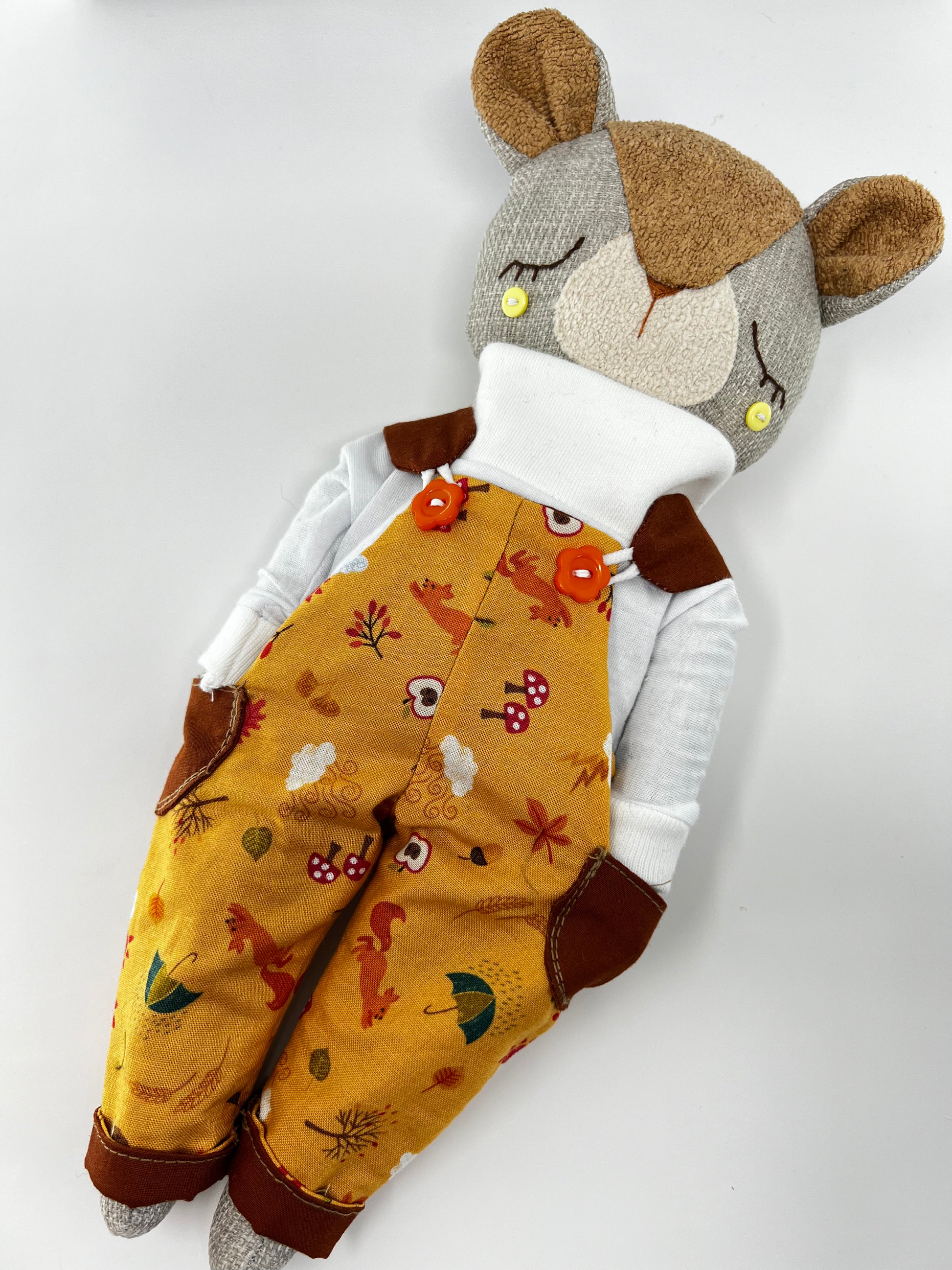 Cute Hugs Handmade Bear in Autumn Overalls