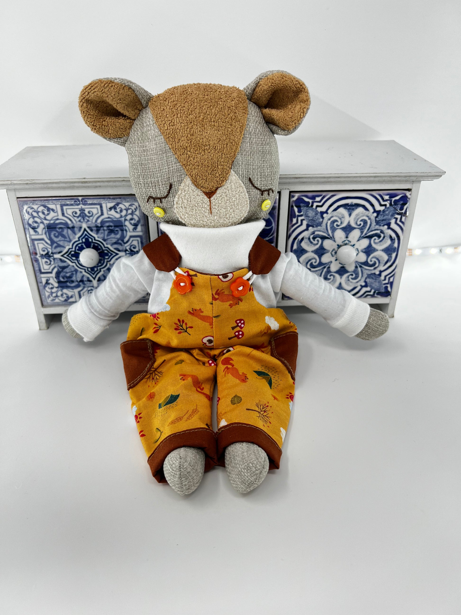 Cute Hugs Handmade Bear in Autumn Overalls