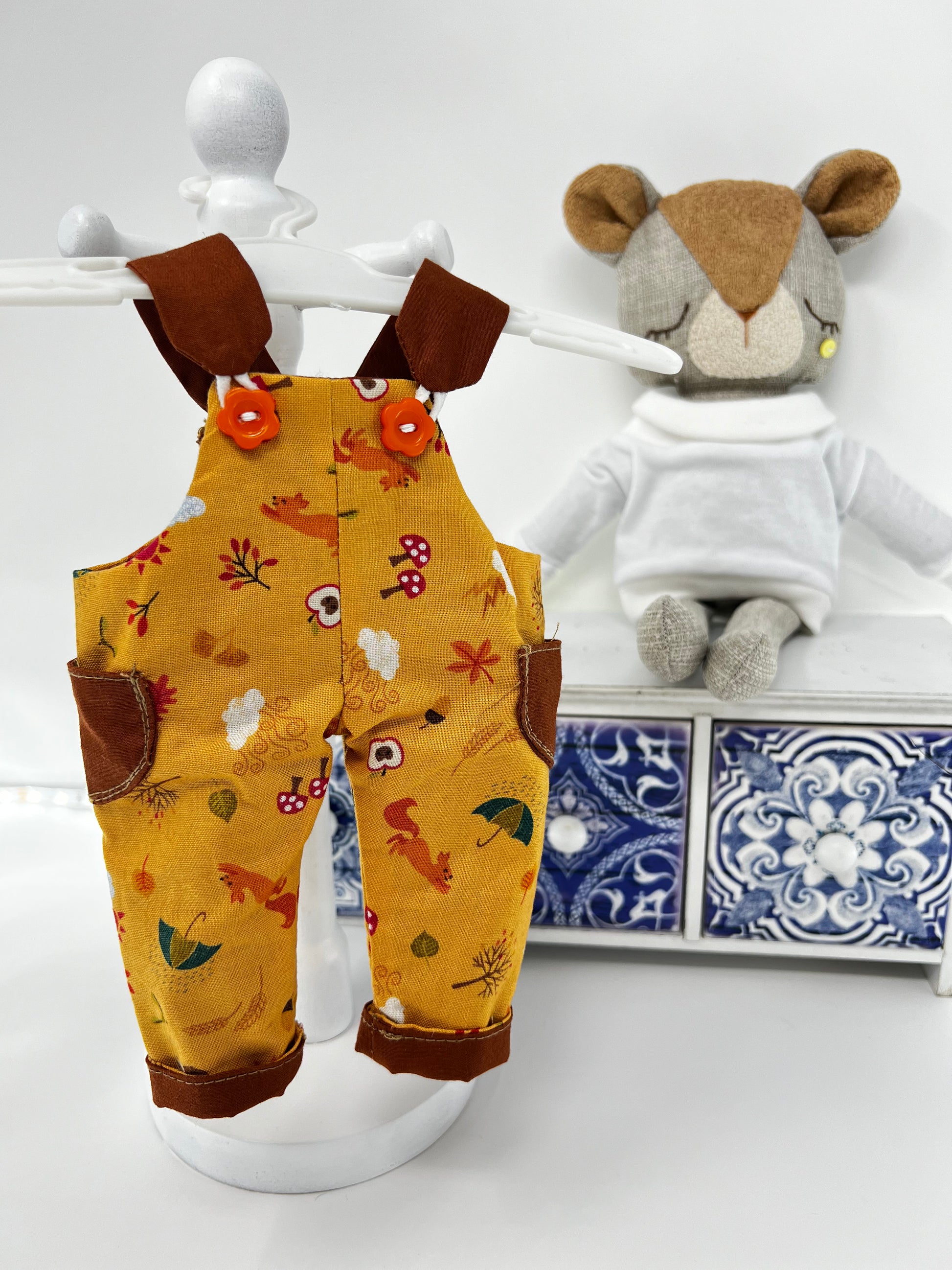 Cute Hugs Handmade Bear in Autumn Overalls