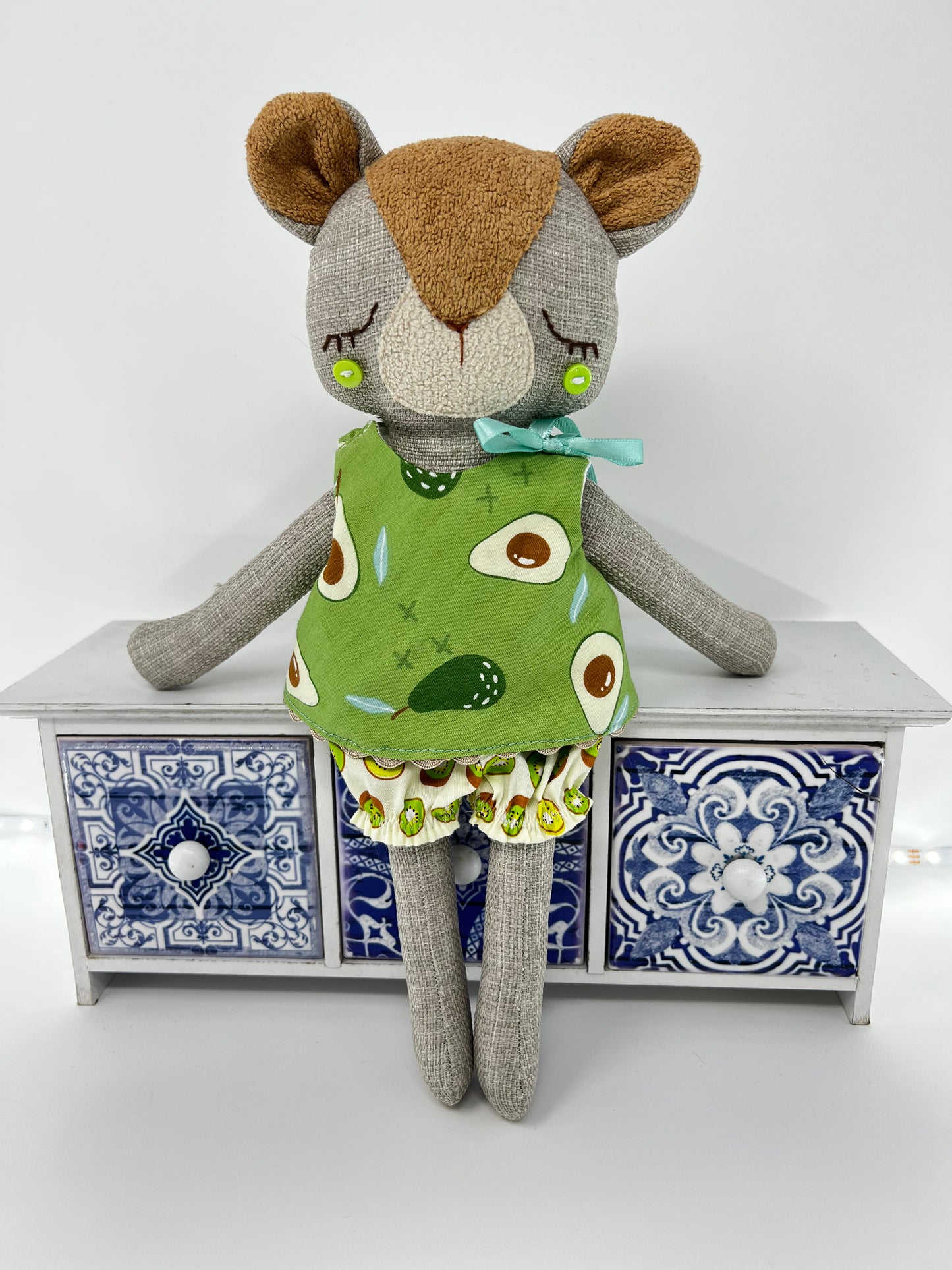 Cute Hugs Handmade Bear in Green Avocado Dress