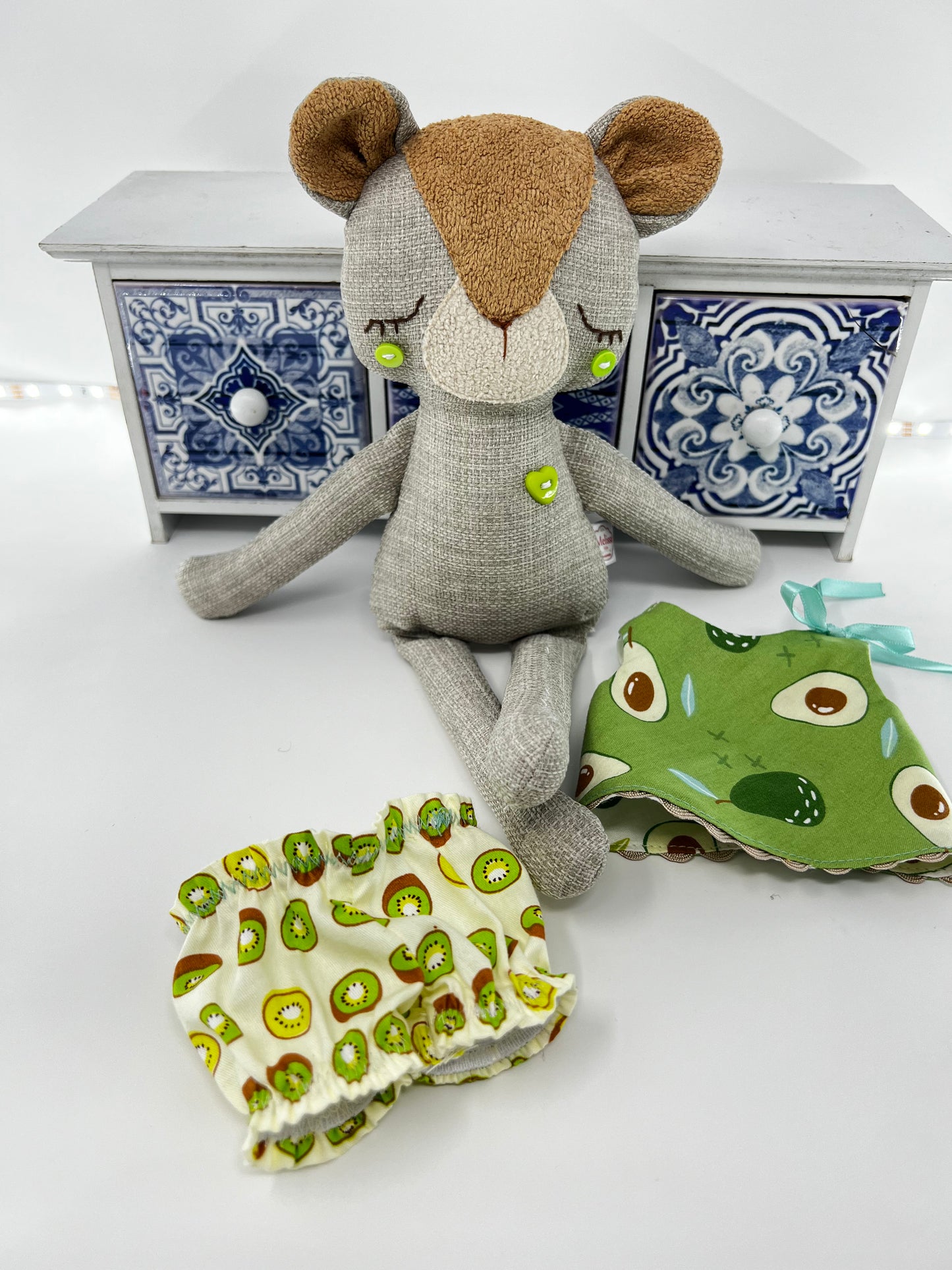 Cute Hugs Handmade Bear in Green Avocado Dress