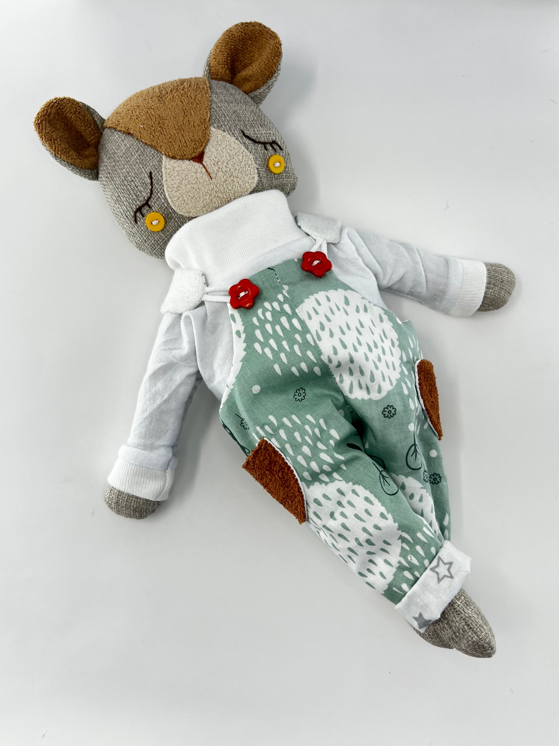 Cute Hugs Bear in Green Dungarees with Orange Flowers