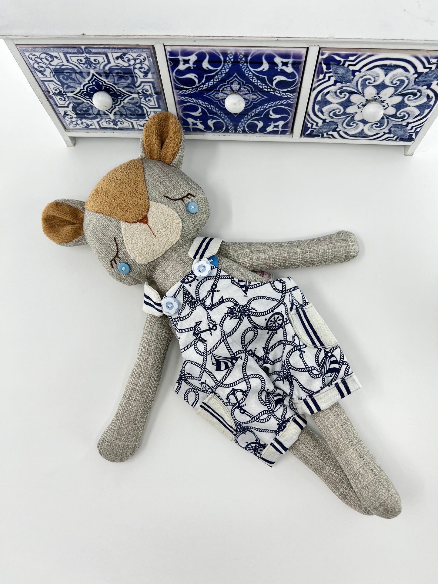 Cute Hugs Handmade Bear with Two Blue Dungarees