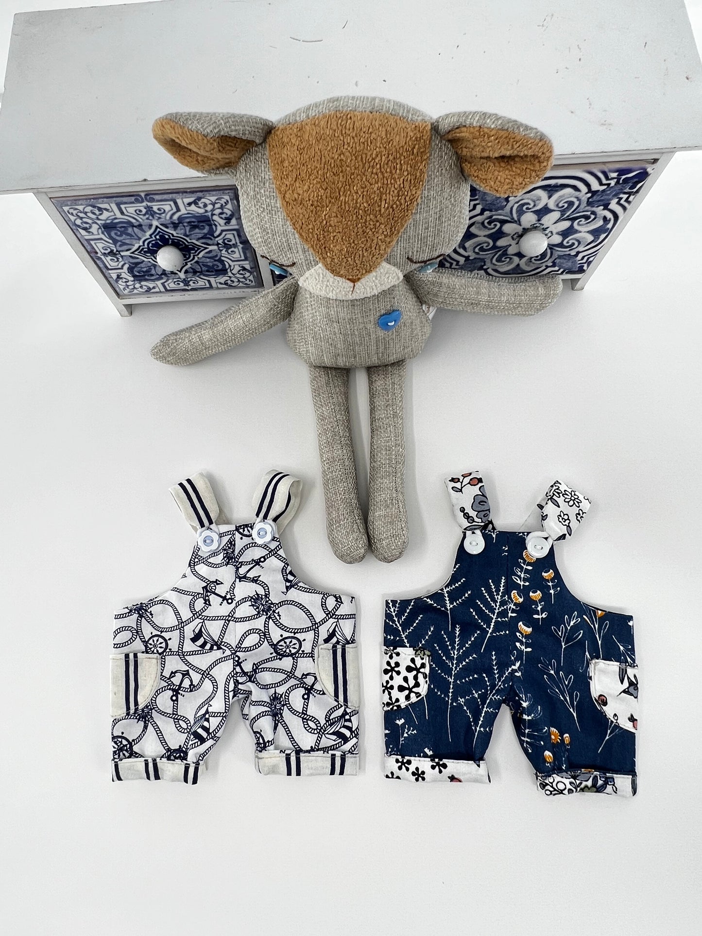 Cute Hugs Handmade Bear with Two Blue Dungarees