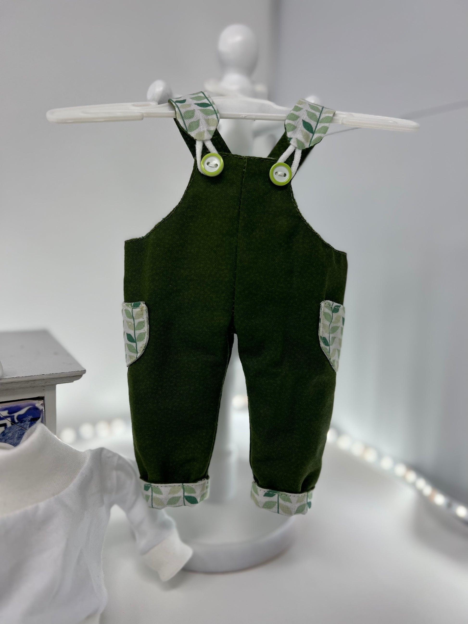 Cute Hugs Handmade Bear in Dark Green Dungarees