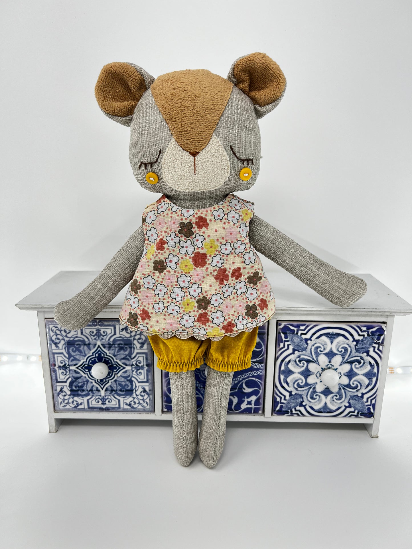Cute Hugs Handmade Bear in Autumn Floral Outfit