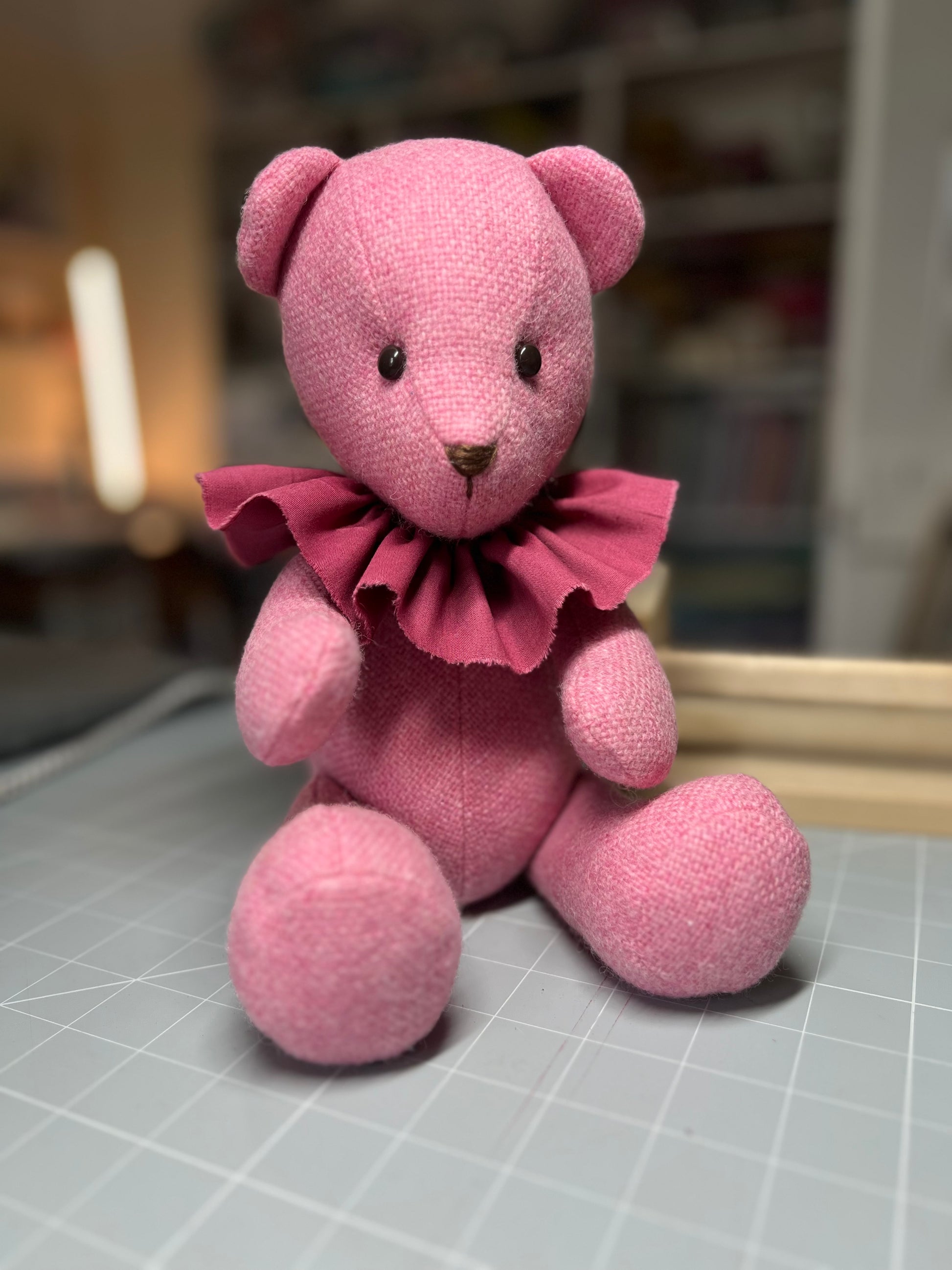 Pink Manx Tweed Teddy Bear with Sleeping Eyes