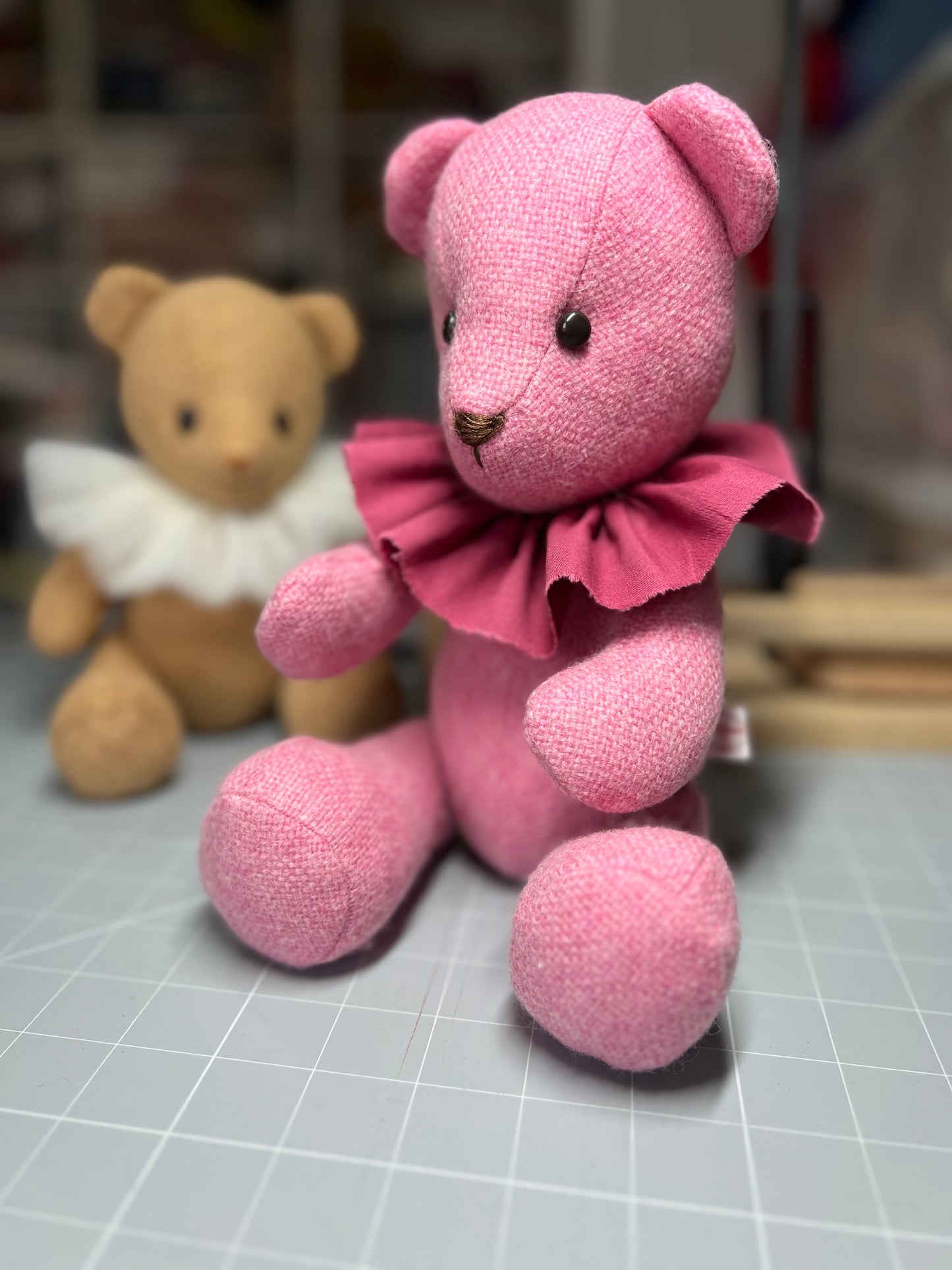 Pink Manx Tweed Teddy Bear with Sleeping Eyes