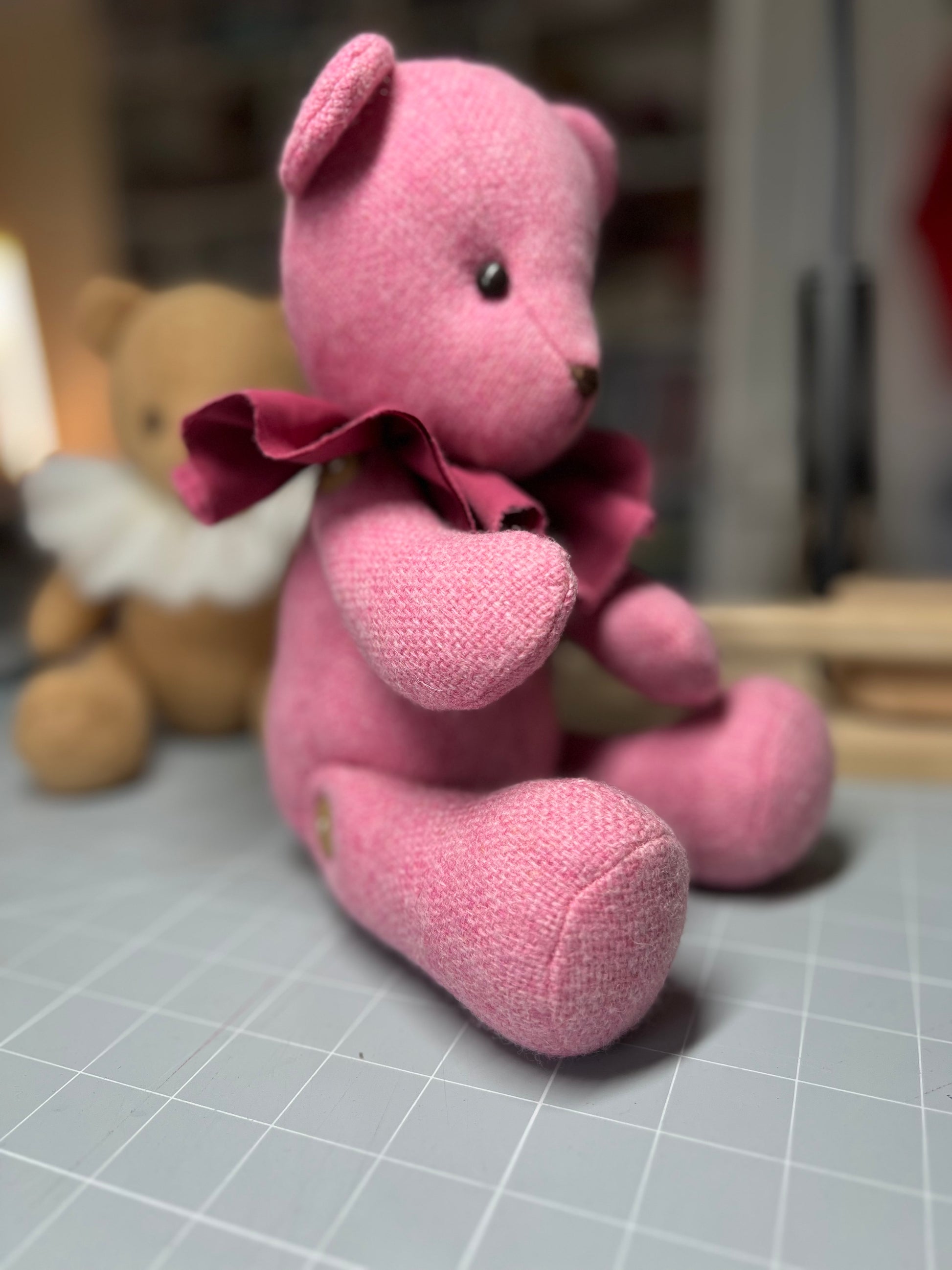 Pink Manx Tweed Teddy Bear with Sleeping Eyes