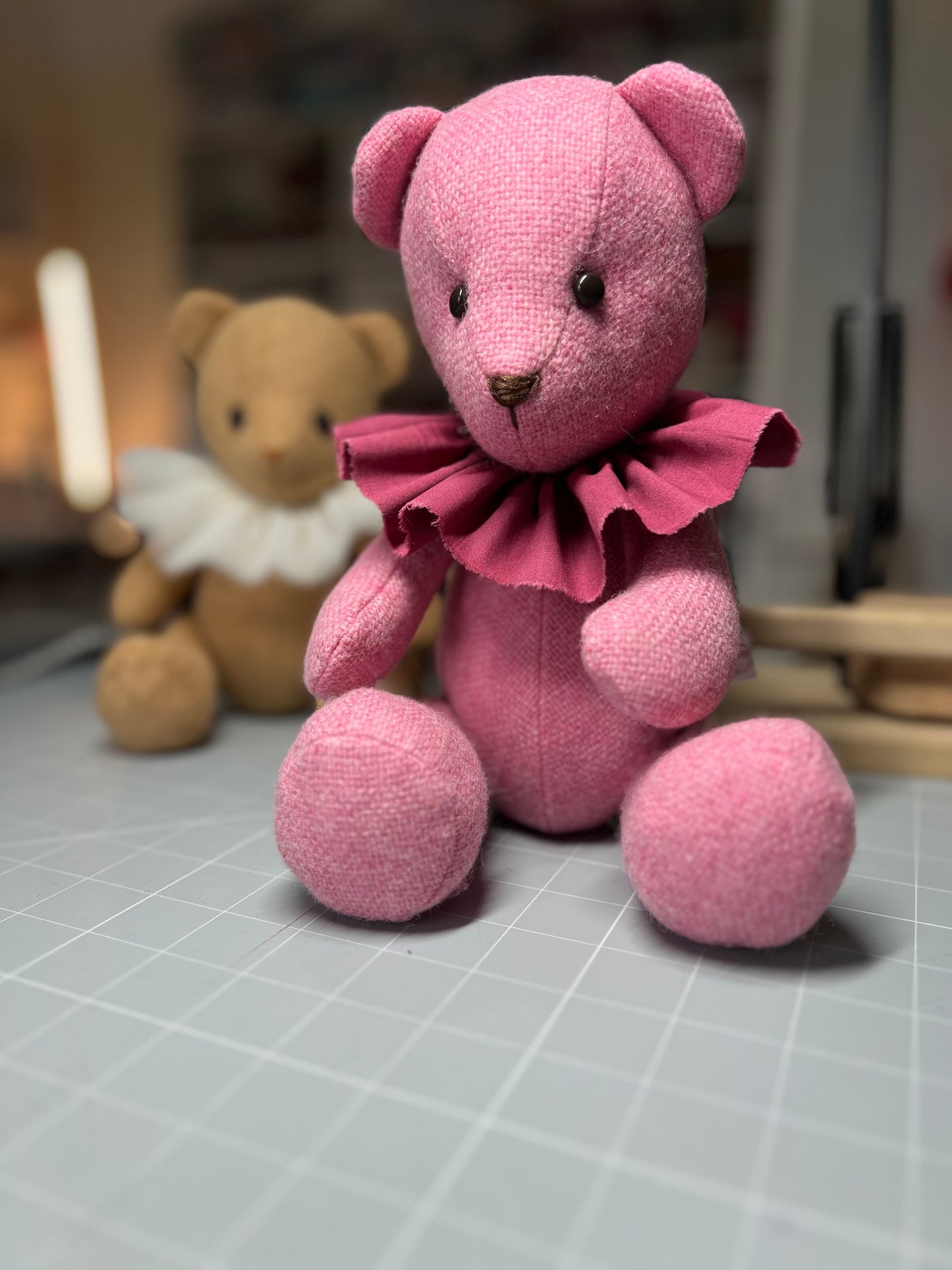 Pink Manx Tweed Teddy Bear with Sleeping Eyes