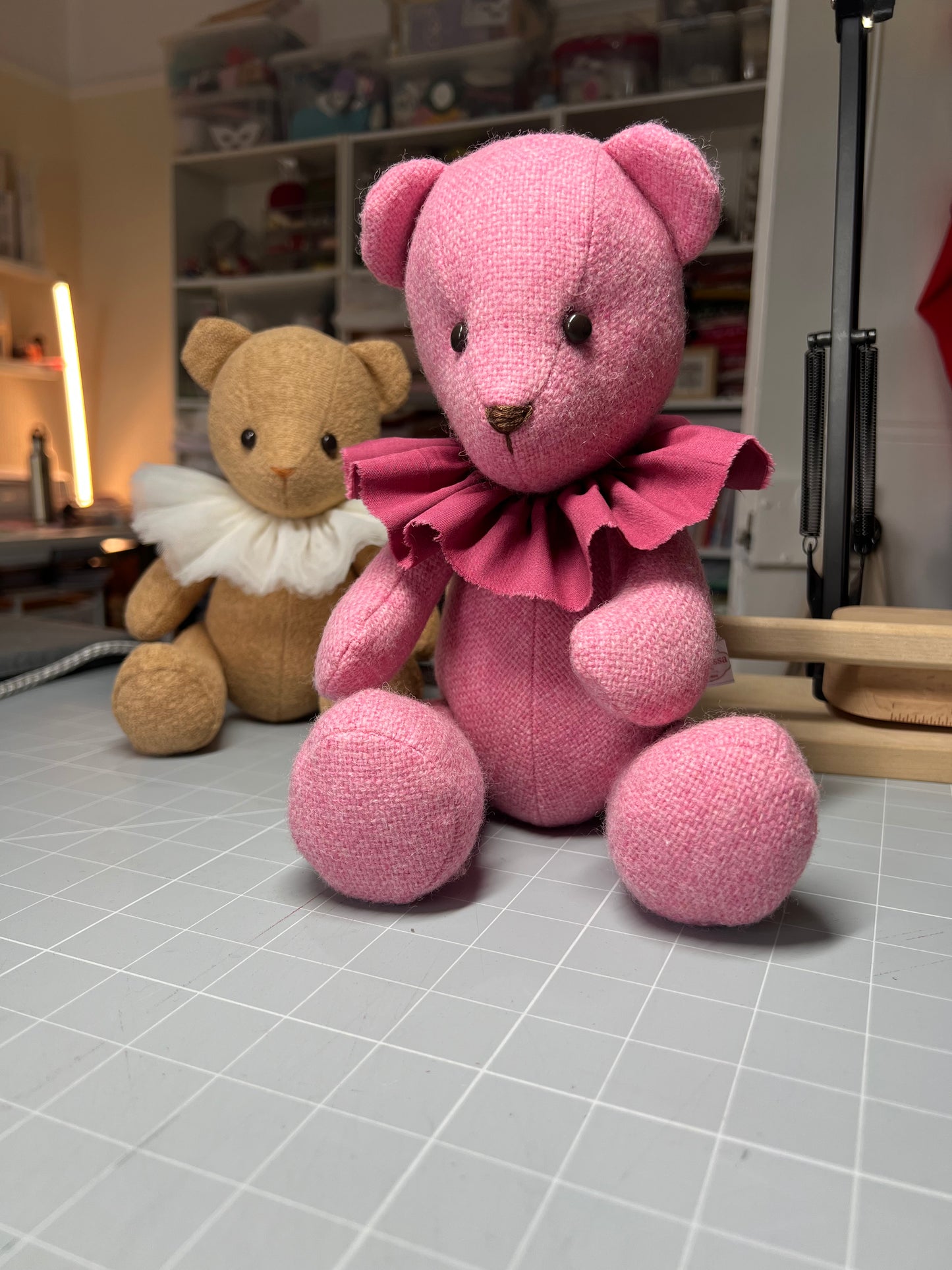 Pink Manx Tweed Teddy Bear with Sleeping Eyes