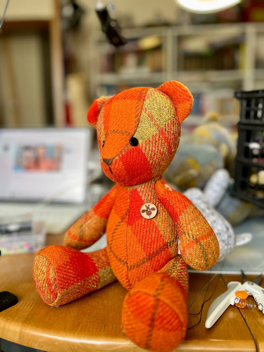 Orange Check Harris Tweed Teddy Bear