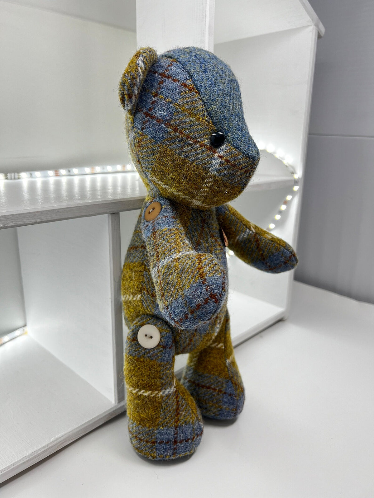 Blue Mustard Harris Tweed Bear, Nose Detail