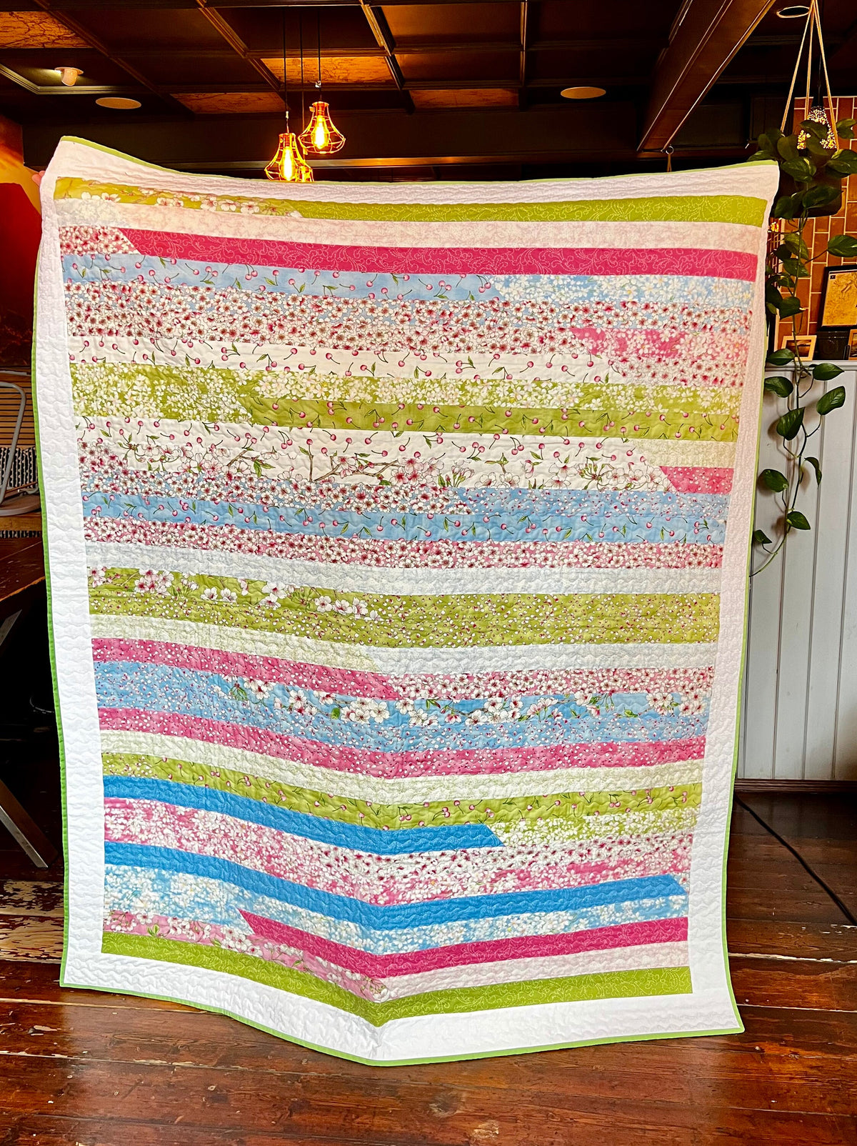Handmade Cotton Patchwork Quilt, Moda Sakura Cherry Blossom