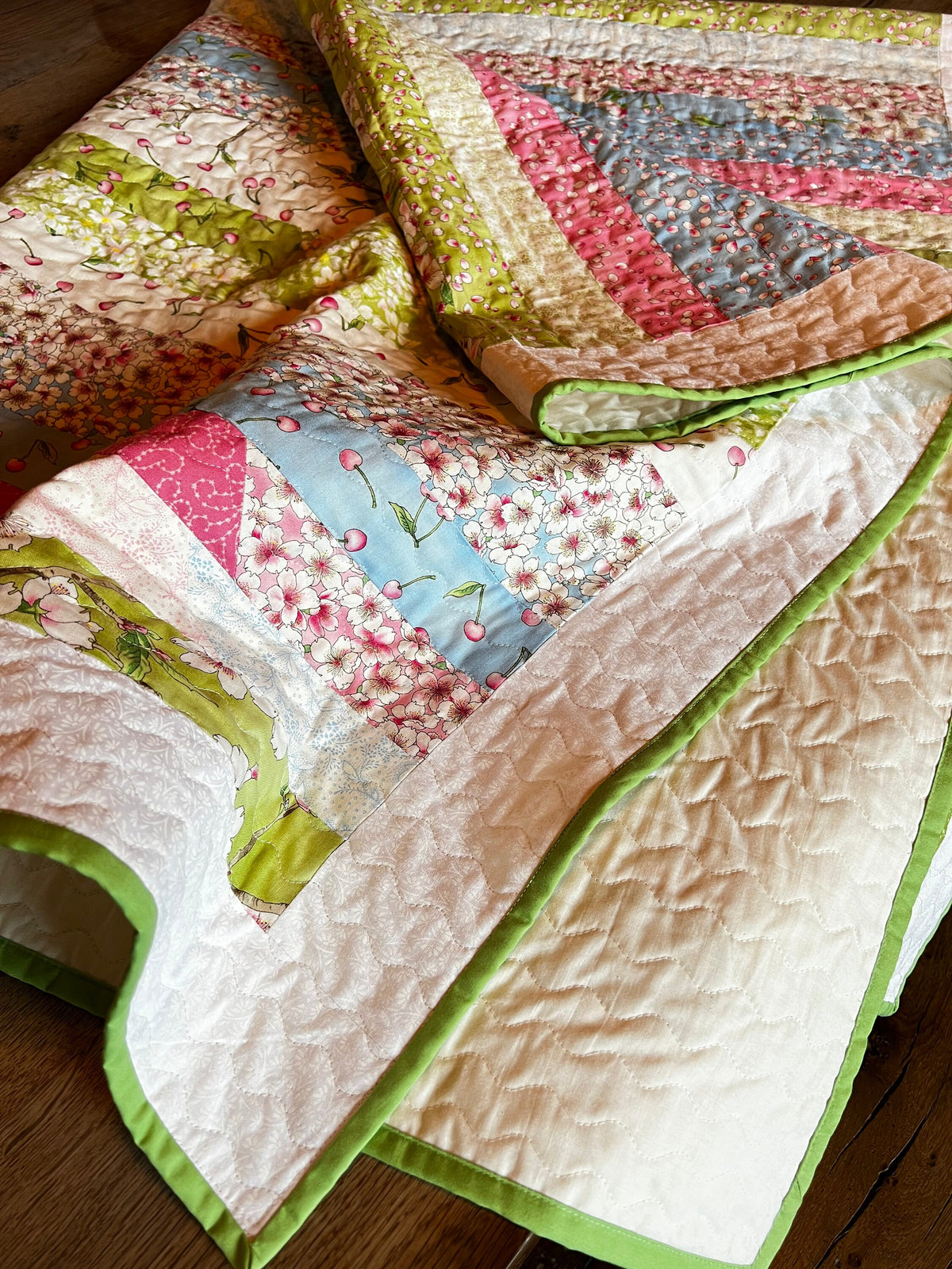 Handmade Cotton Patchwork Quilt, Moda Sakura Cherry Blossom