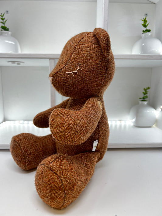 Camel Harris Tweed Teddy Bear with Sleeping Eyes