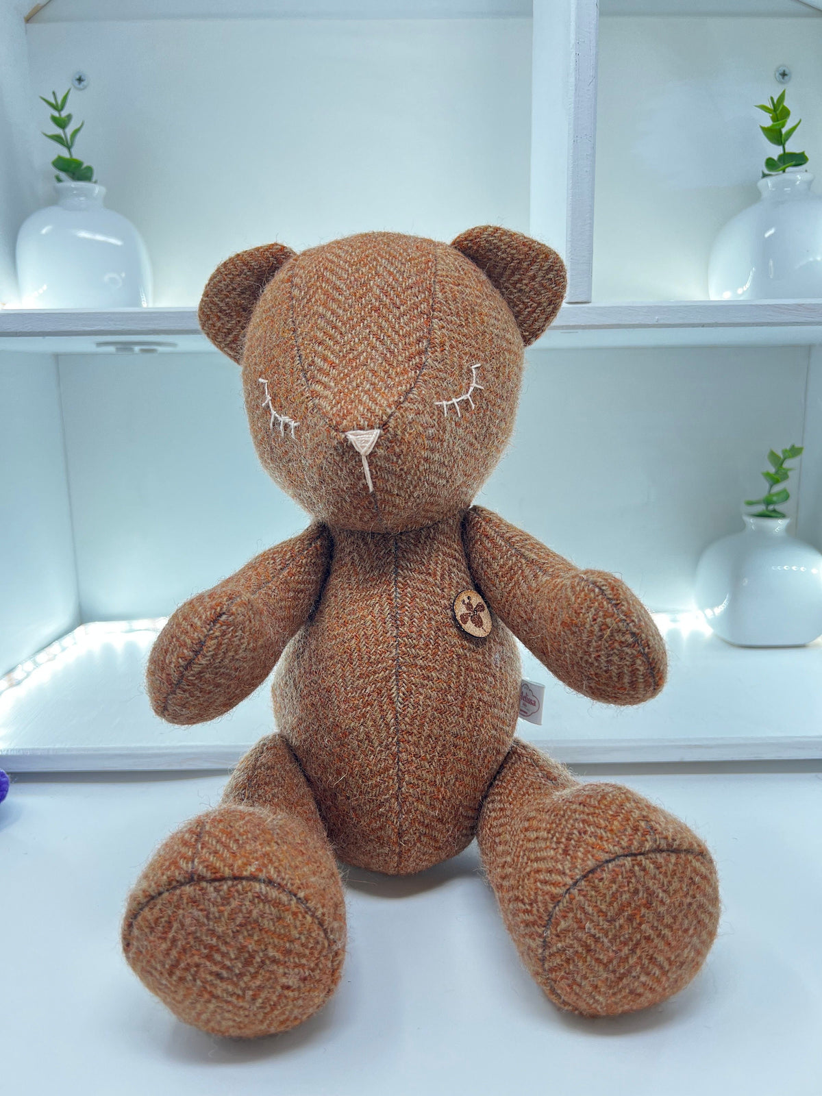 Camel Harris Tweed Teddy Bear with Sleeping Eyes