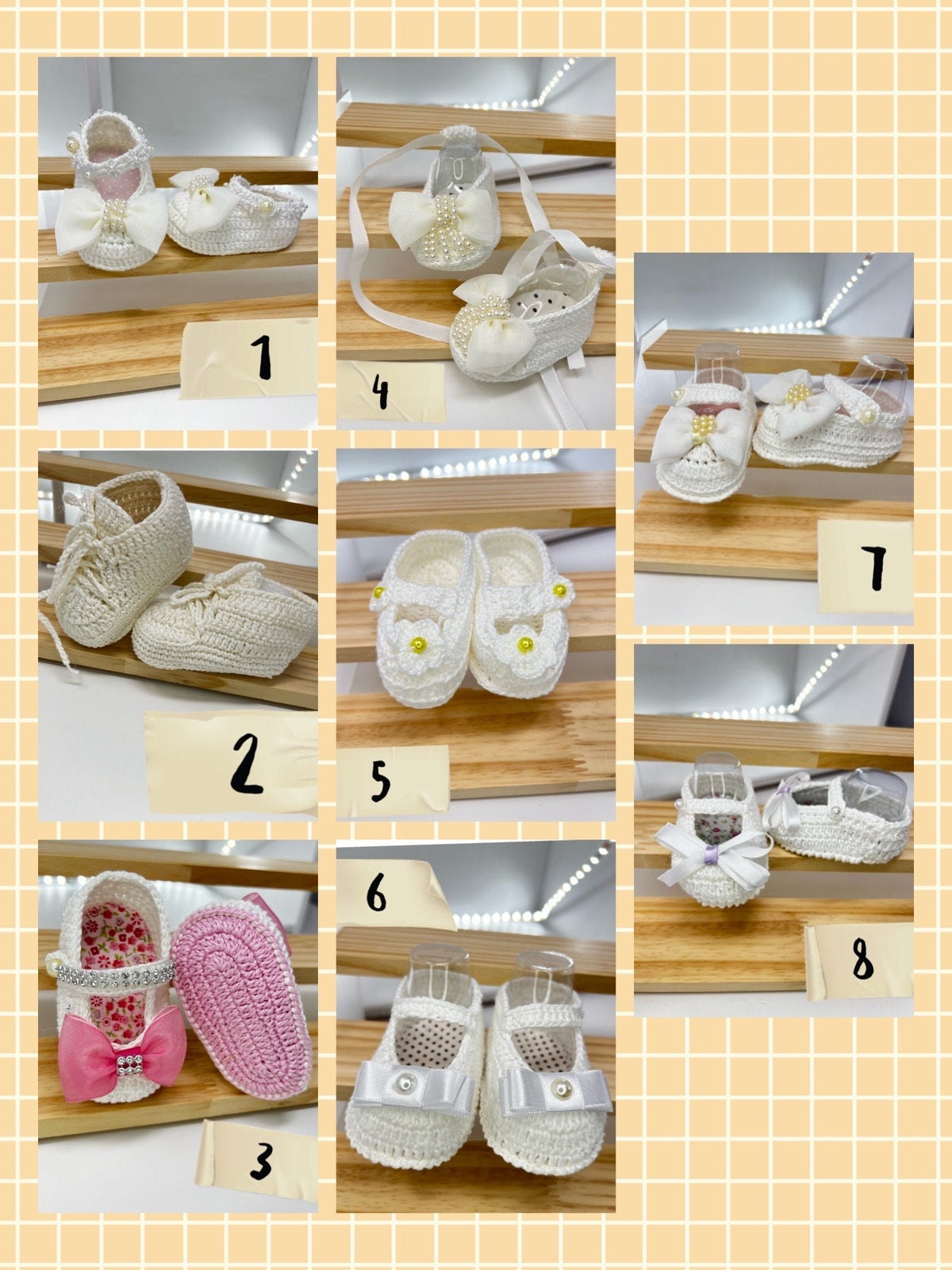White Crochet Baby Shoes, Eight Designs